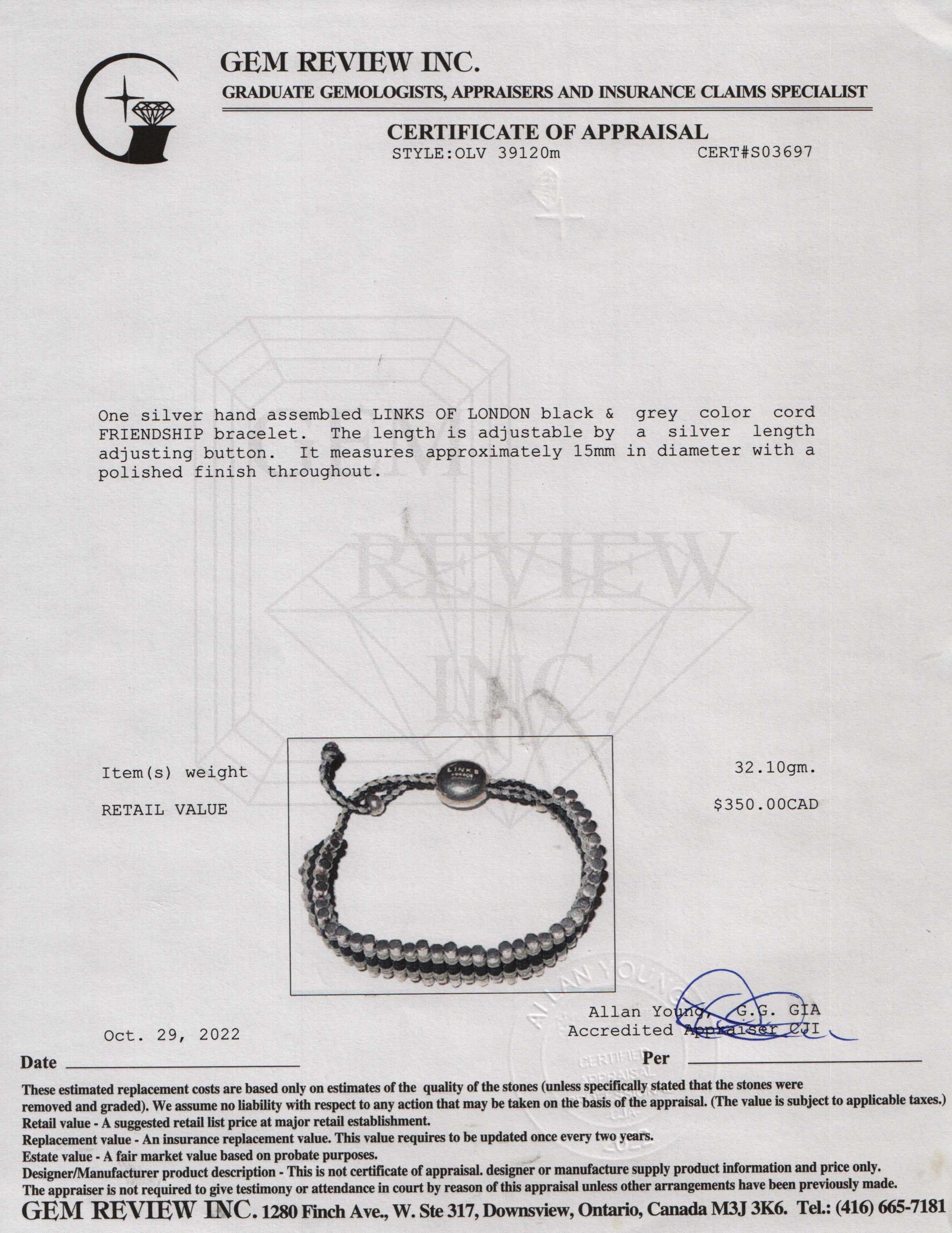 Links of London Black and Grey Friendship Bracelet