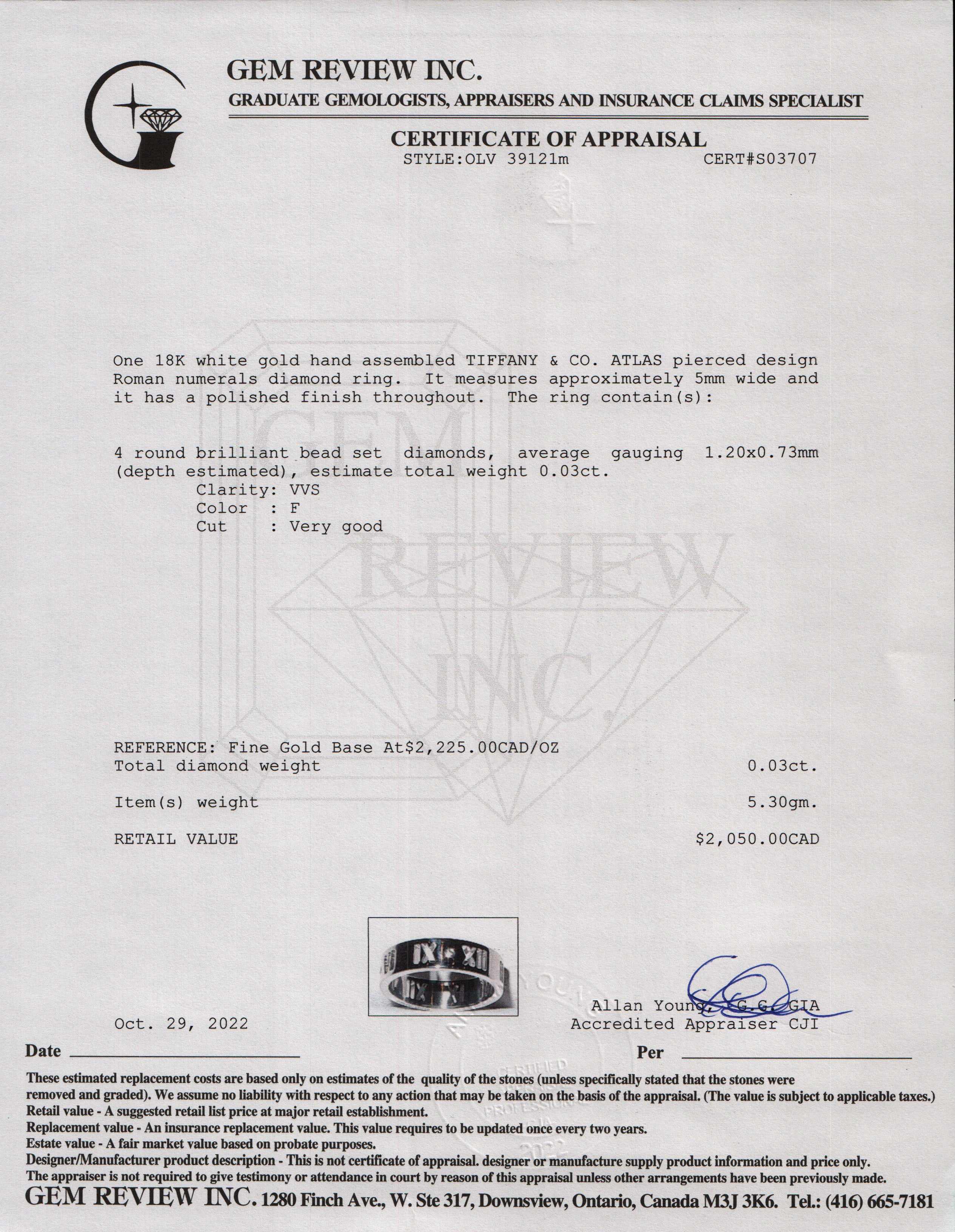 Tiffany & Co. 18k White Gold Atlas Pierced Ring with Diamonds