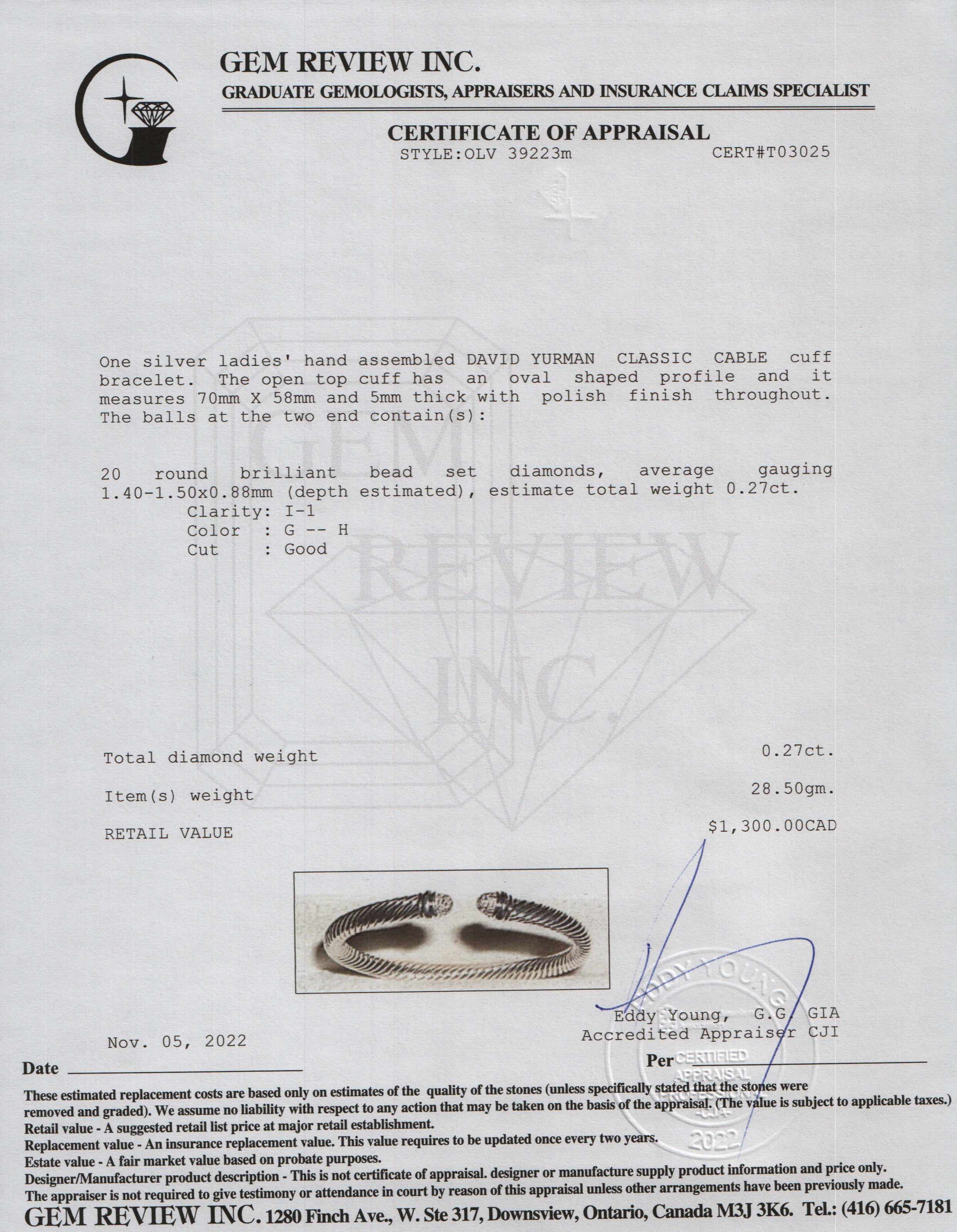 David Yurman Cable Classics Diamond Bracelet