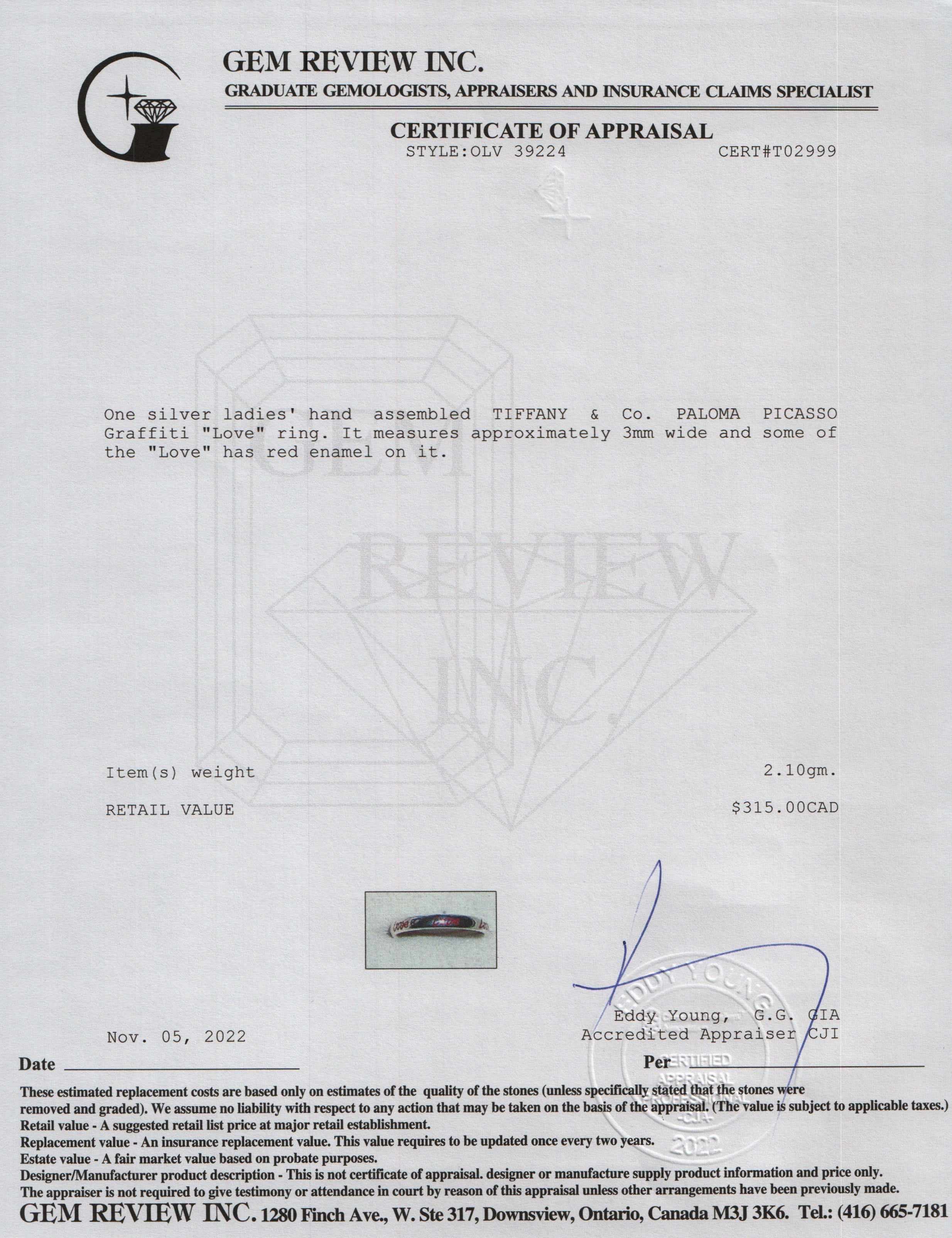 Tiffany & Co. Paloma Picasso Graffiti 'Love' Enamel Band Ring