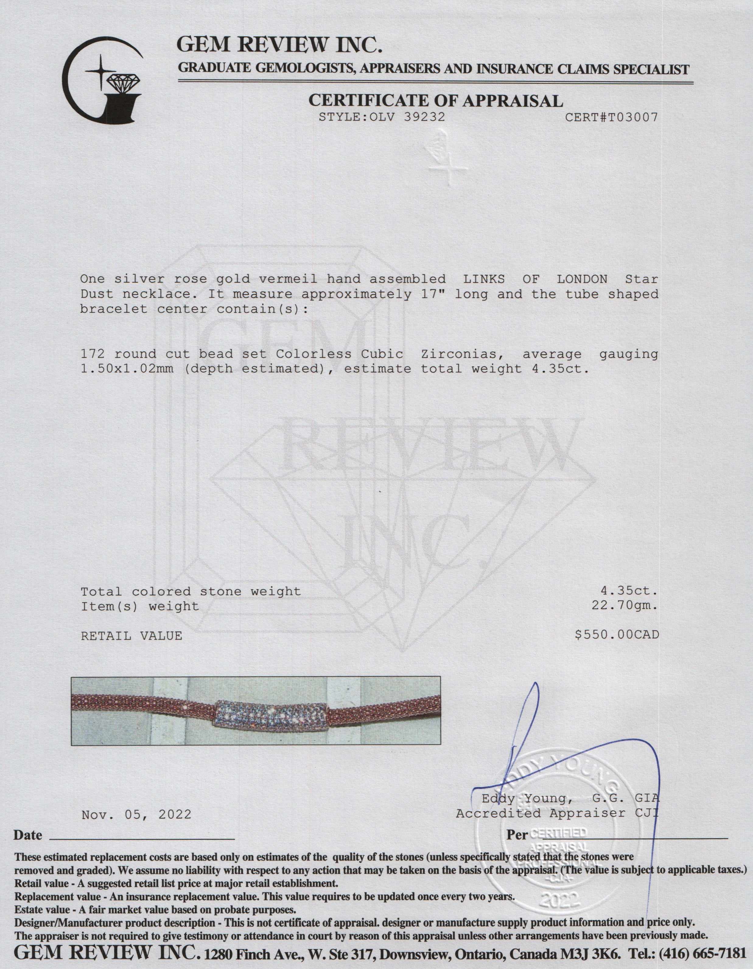 Links of London Rose Gold Vermeil Effervescence Star Dust CZ Necklace w/ Box