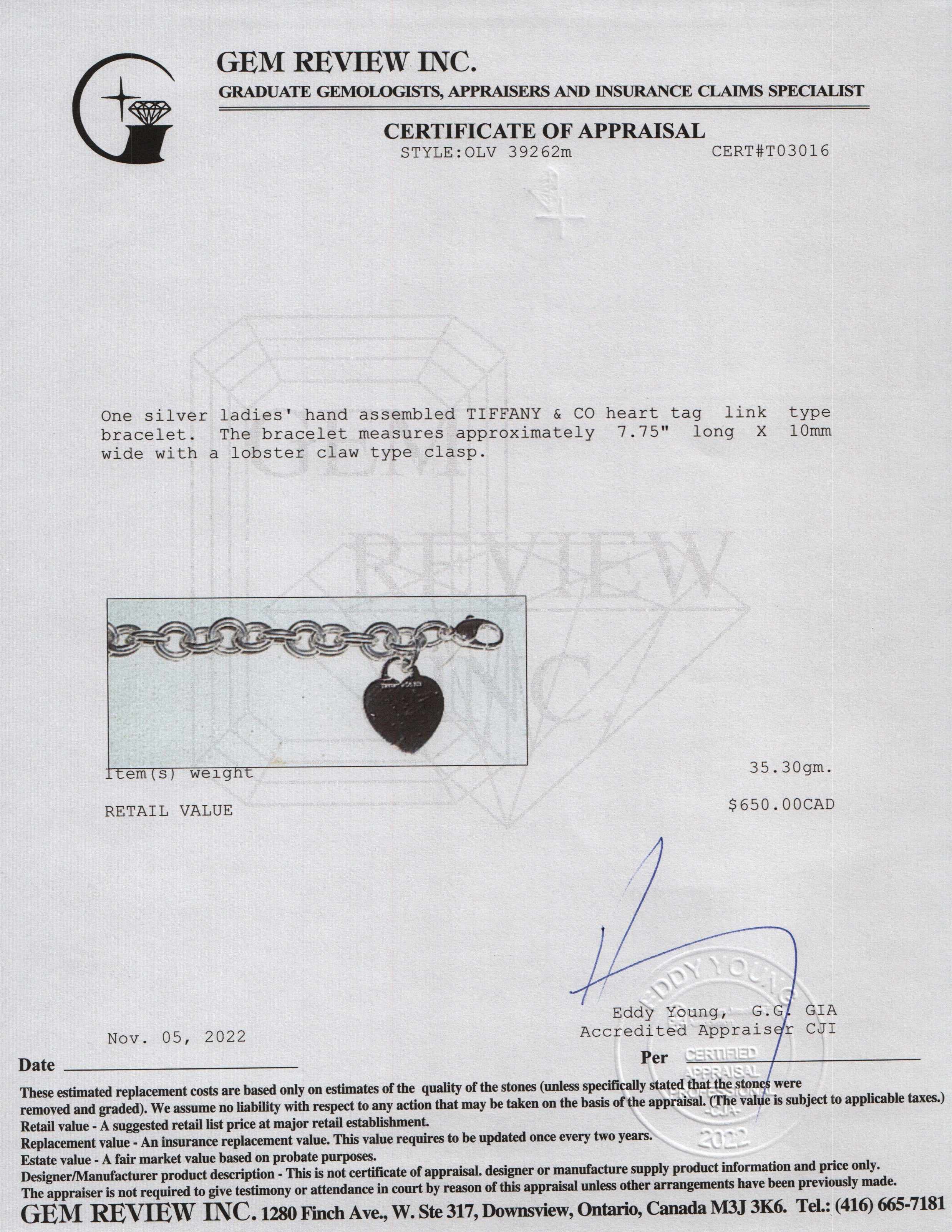 Tiffany & Co. Heart Tag Charm Bracelet