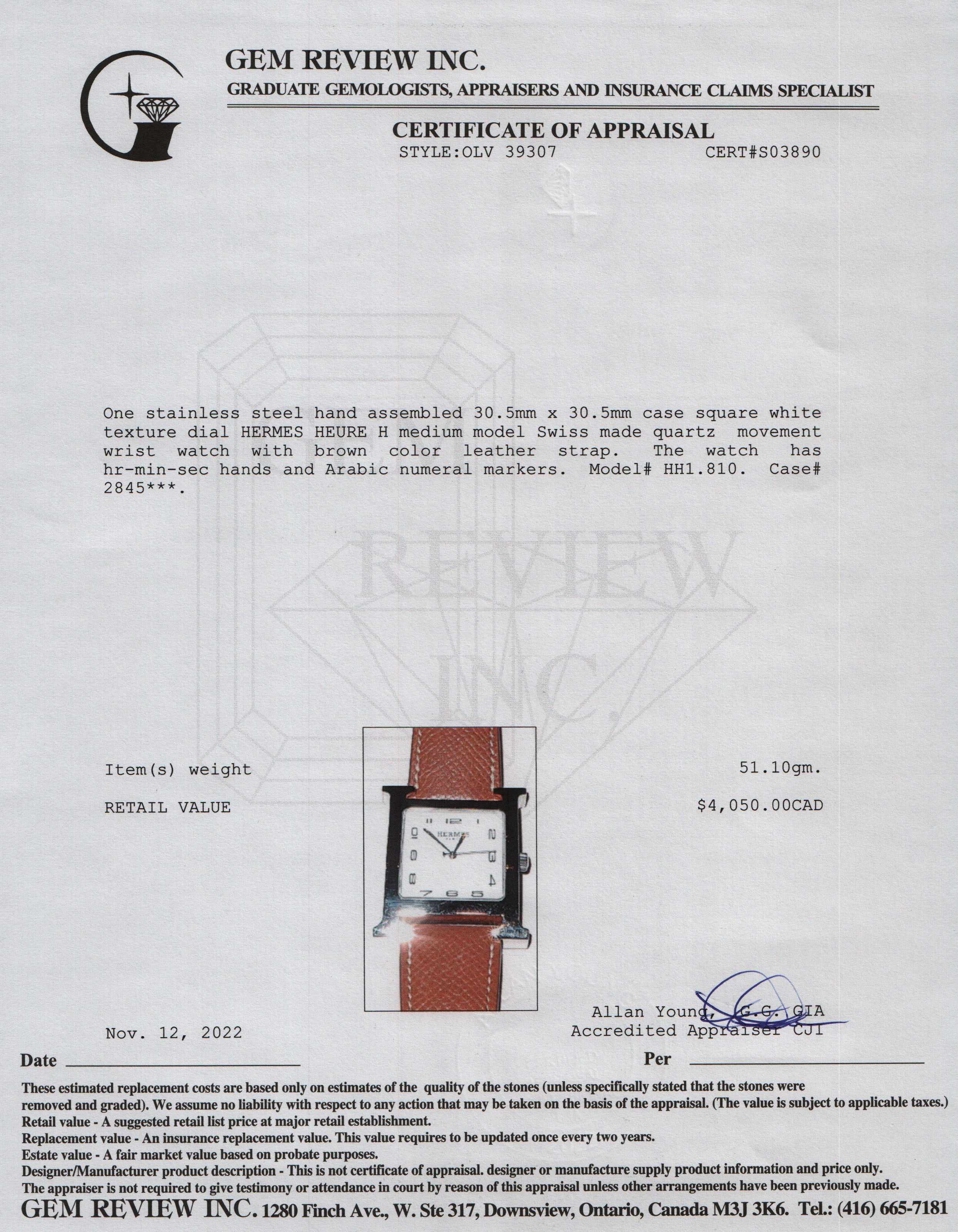 Hermes Heure H Watch, Medium Model