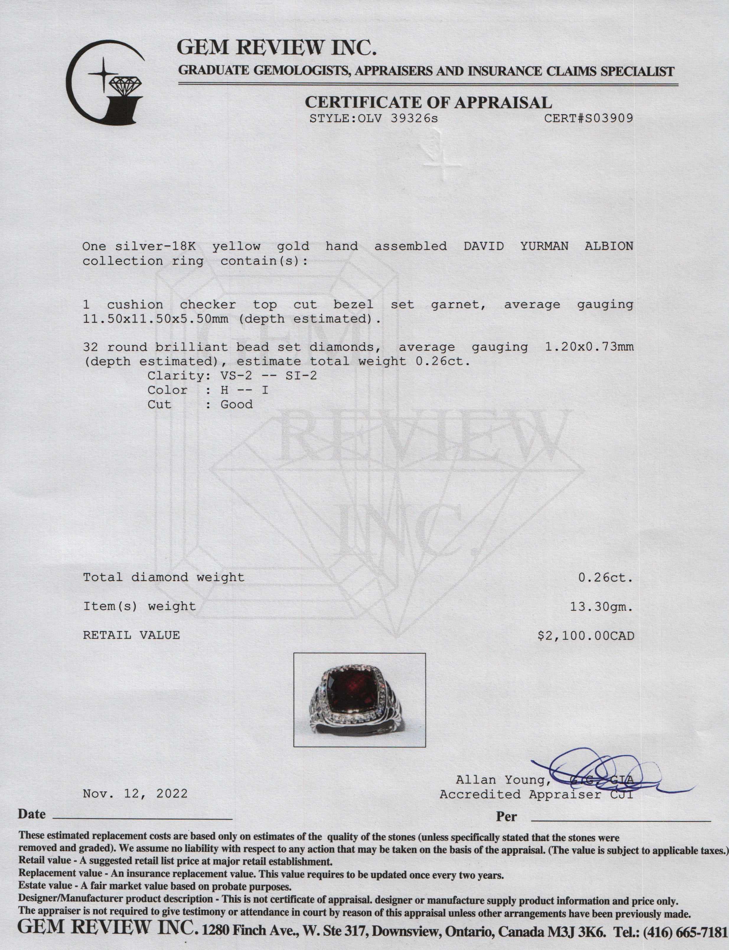 David Yurman Two-Tone Albion Ring with Garnet and Diamonds