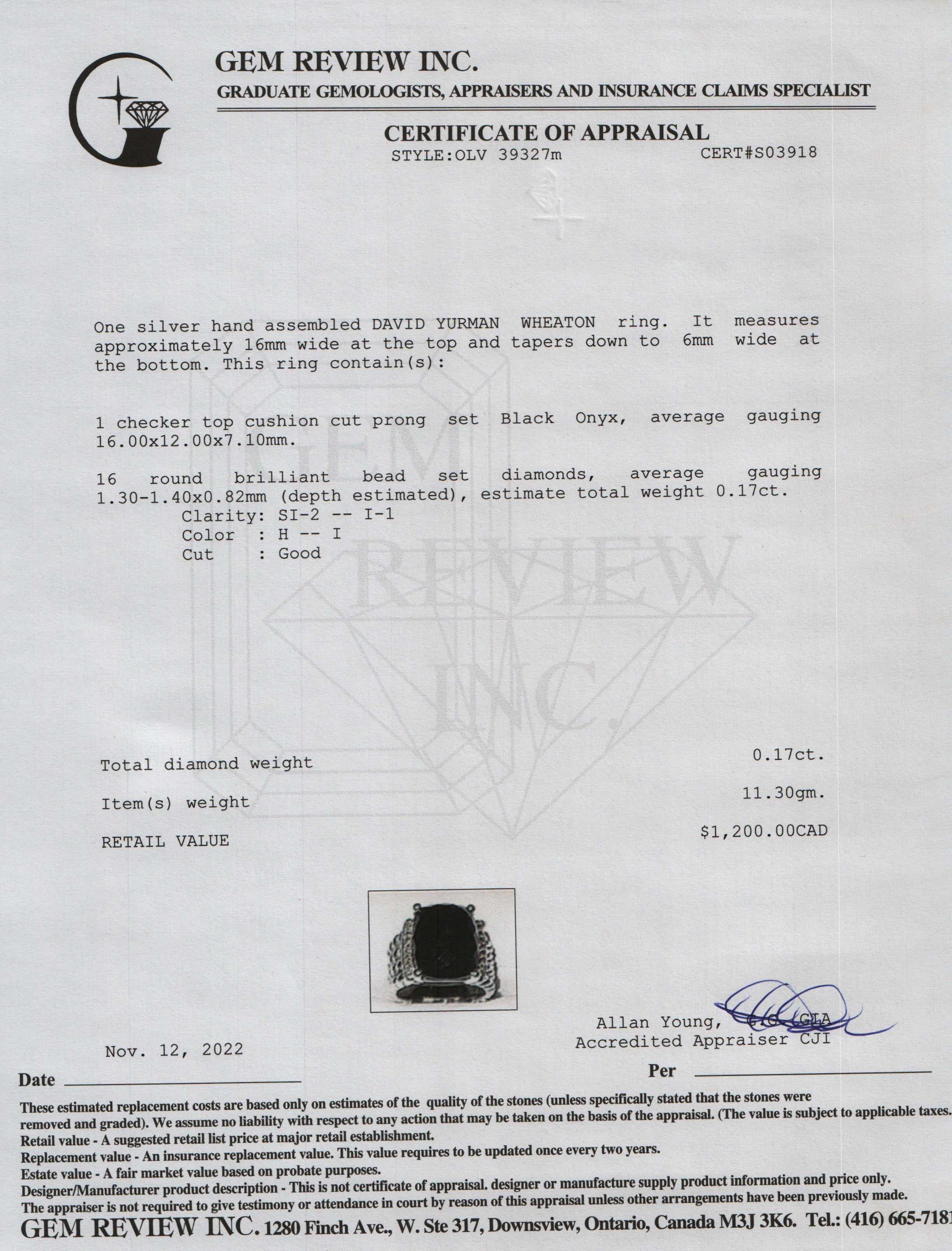 David Yurman Wheaton Ring with Black Onyx & Diamonds