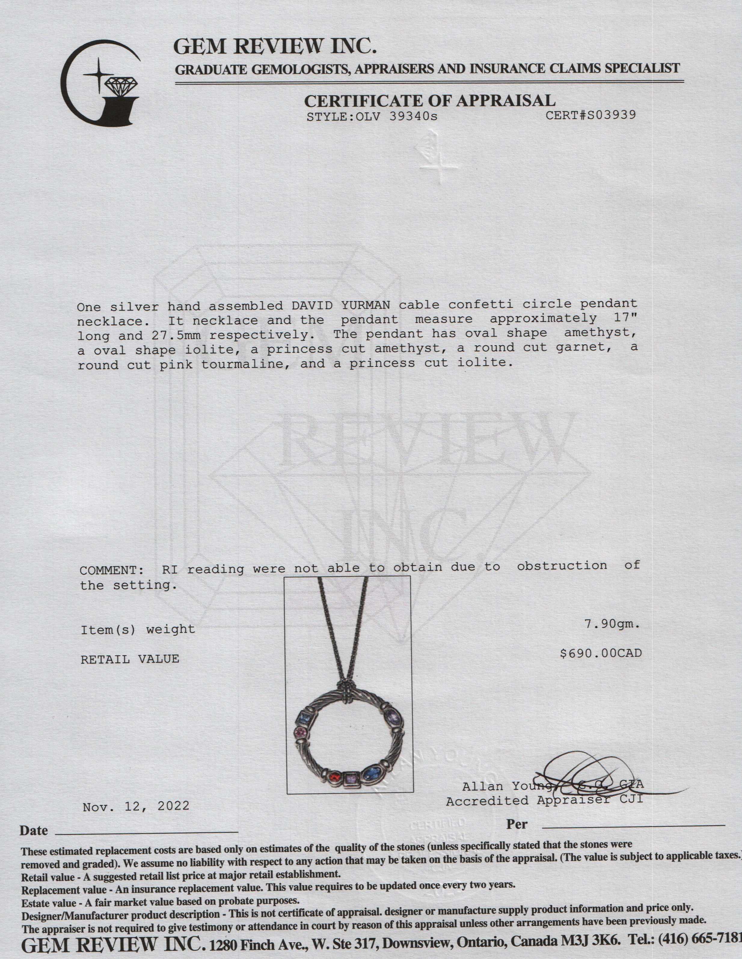 David Yurman Cable Confetti Circle Pendant Necklace