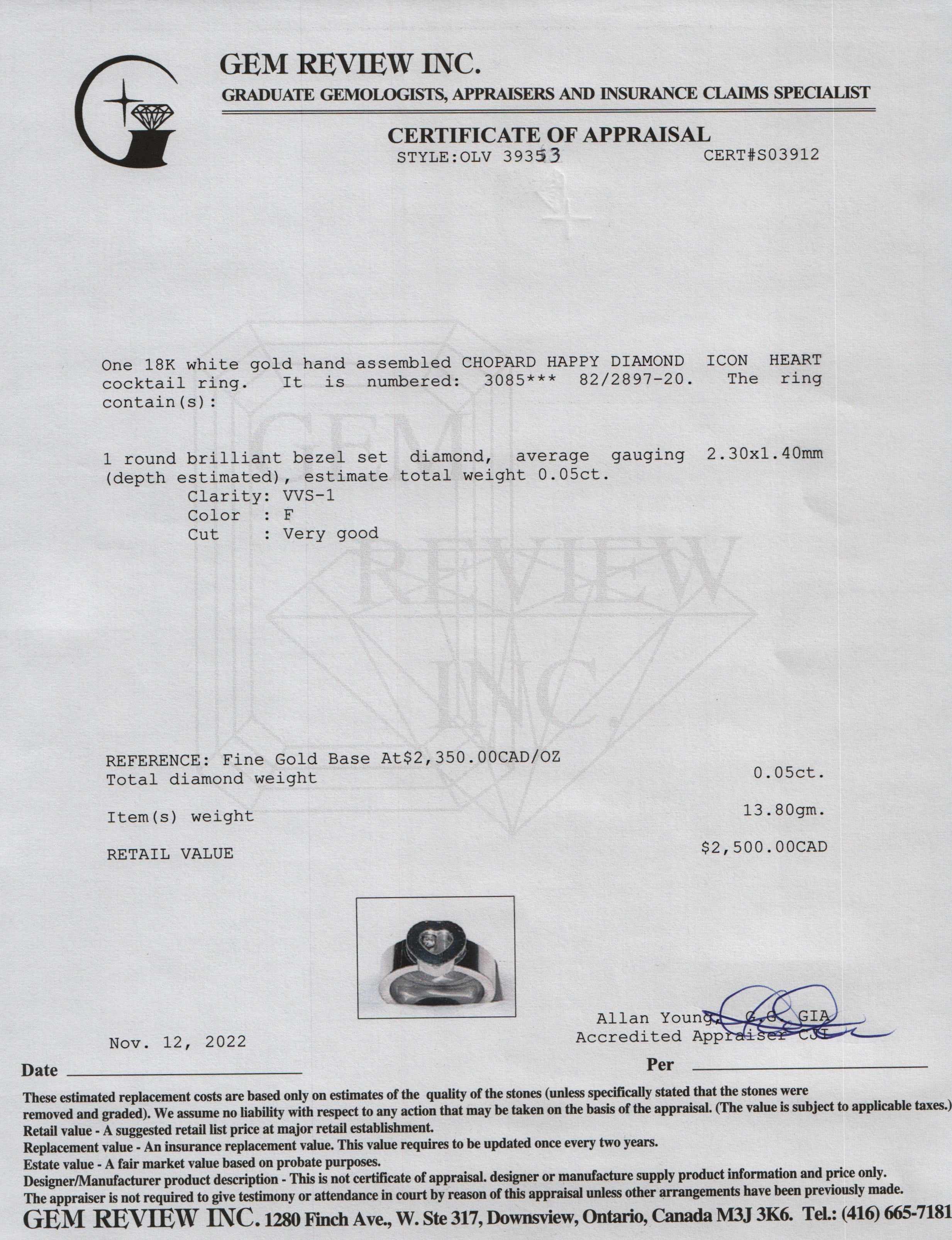 Chopard 18k White Gold Happy Diamonds Icons Heart Cocktail Ring