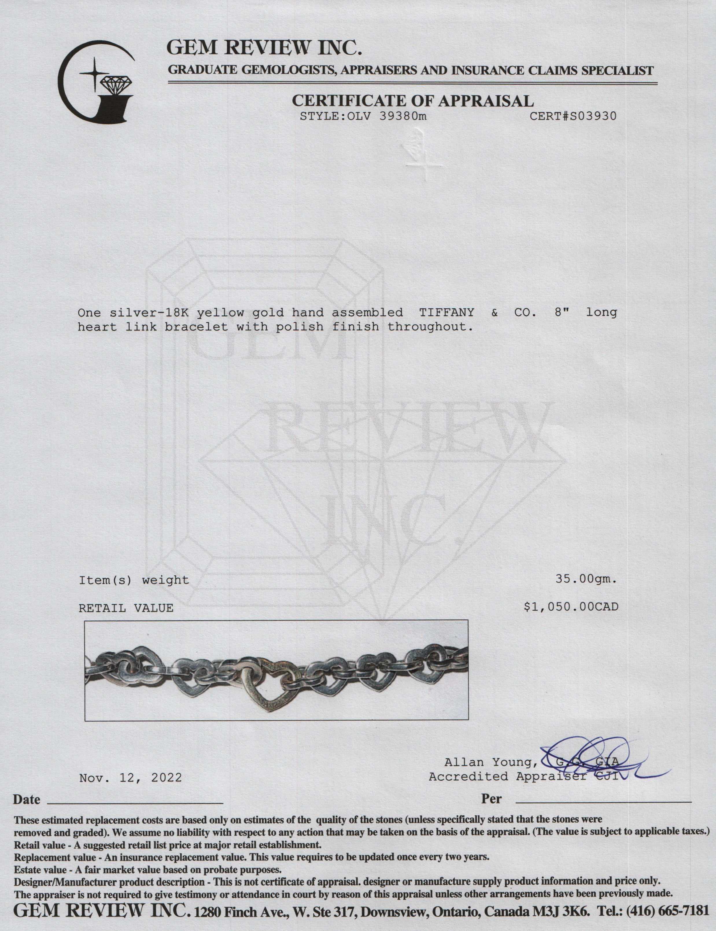 Tiffany & Co. Two-Tone Heart Link Bracelet