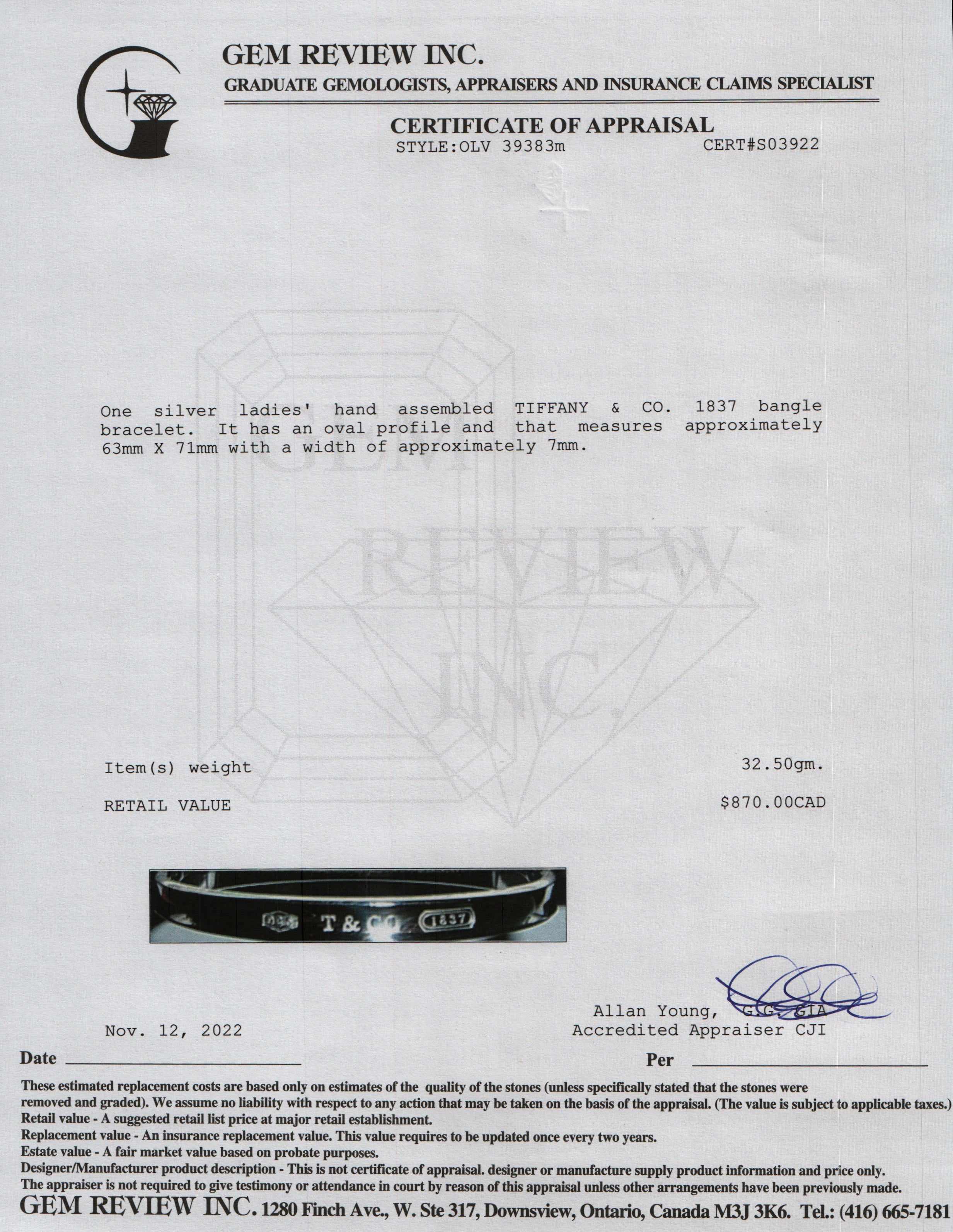 Tiffany & Co. 1837 Bangle Bracelet