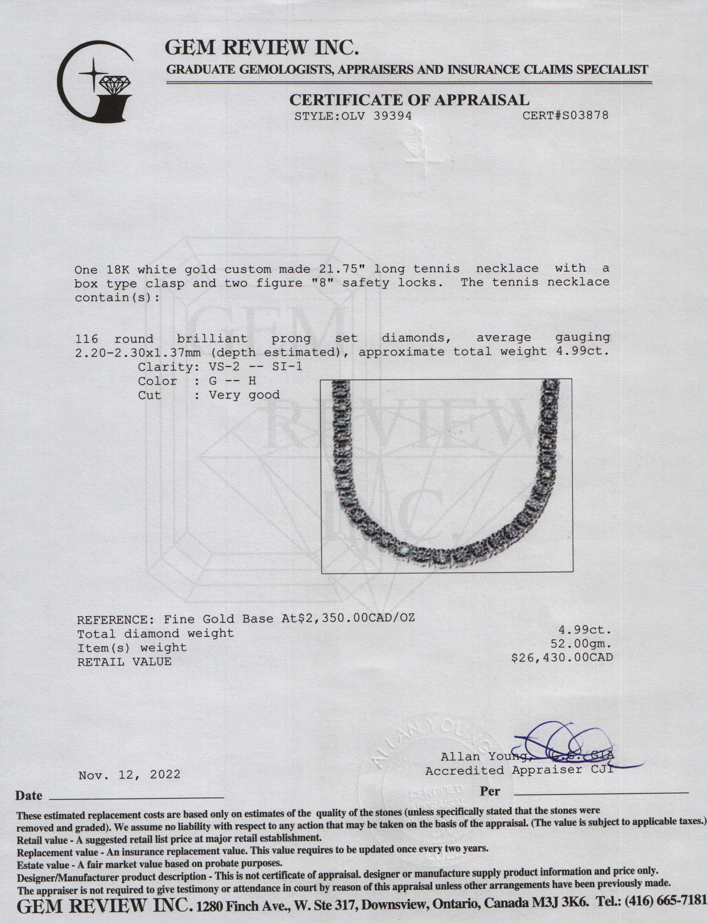 18k White Gold Diamond Tennis Necklace