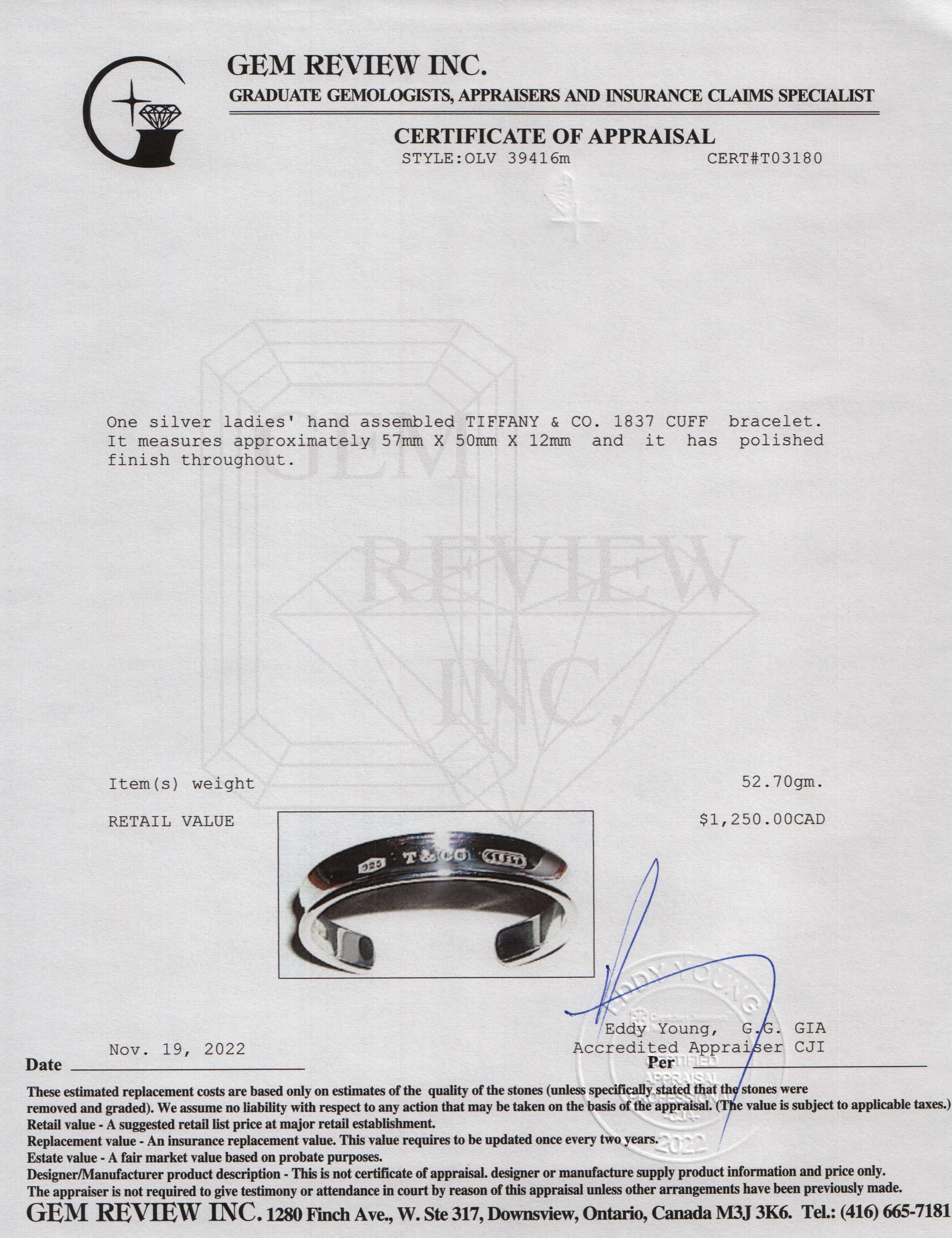 Tiffany & Co. 1837 Cuff