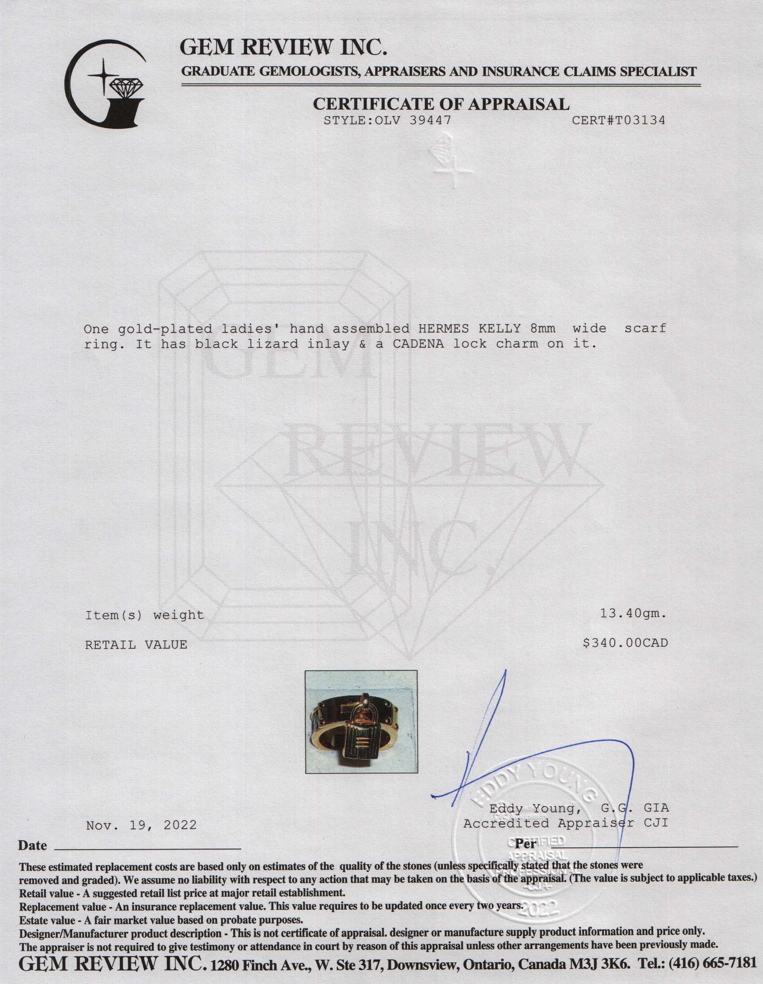 Hermes Lizard Kelly Cadena Scarf Ring