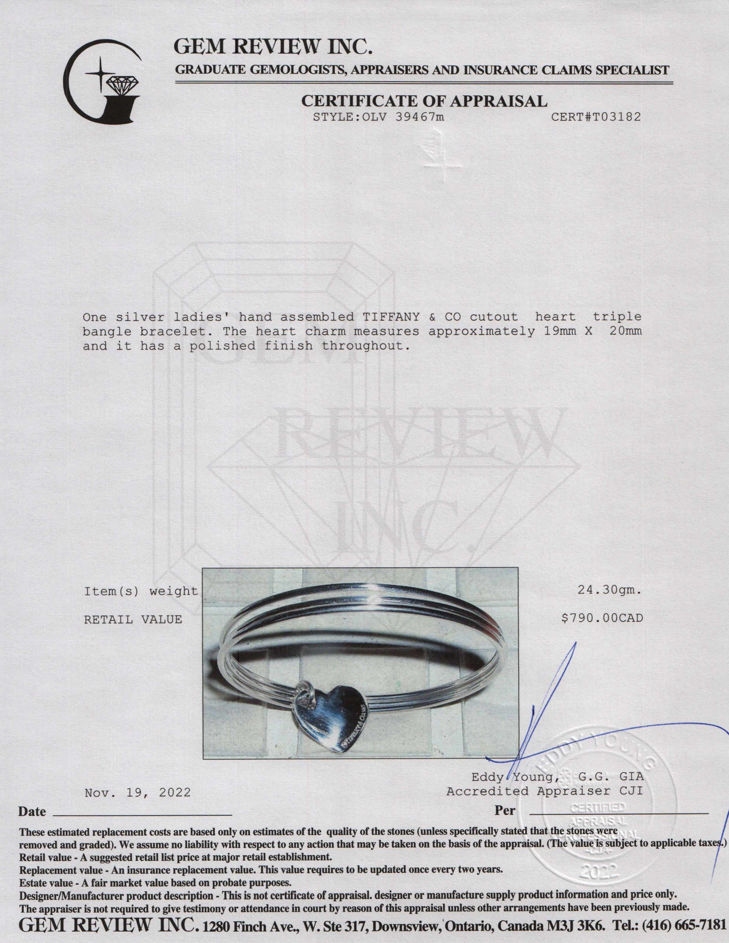 Tiffany & Co. Stencil Heart Triple Bangle Bracelet