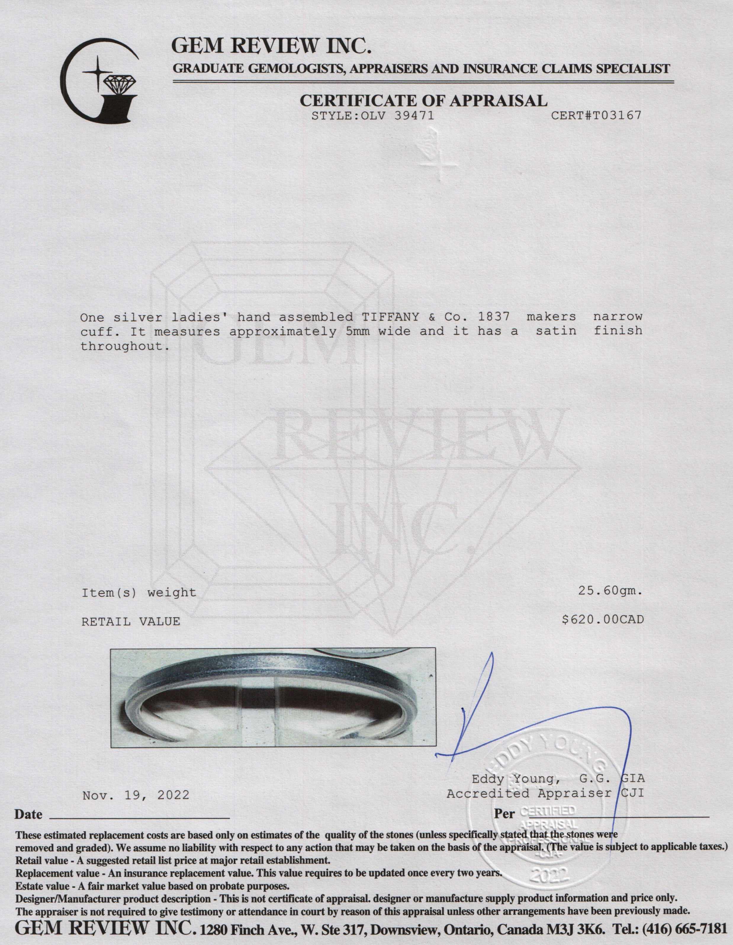 Tiffany & Co. 1837 Makers Narrow Cuff