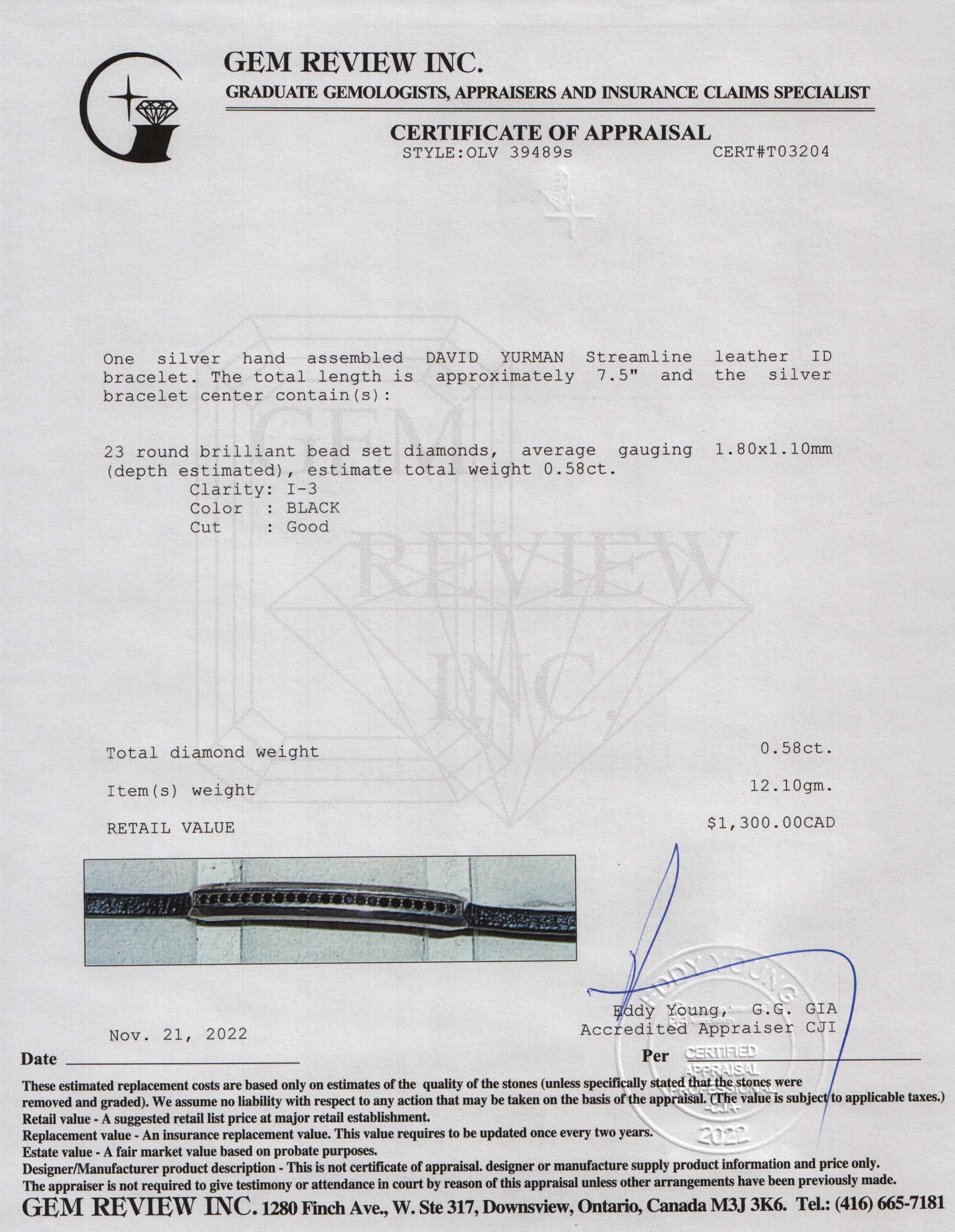 David Yurman Streamline Leather ID Bracelet with Black Diamonds