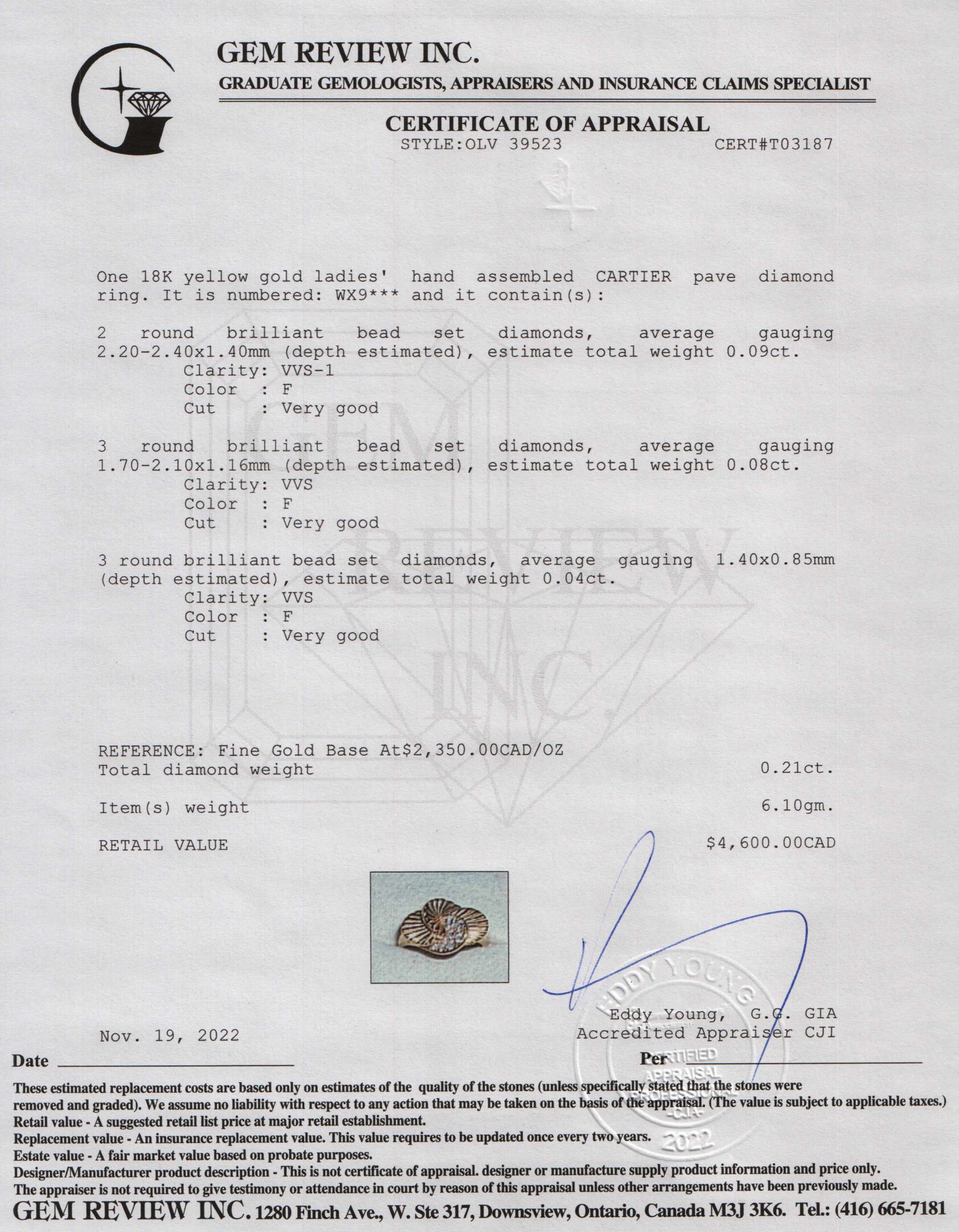 Cartier 18k Gold Vintage Diamond Cocktail Ring