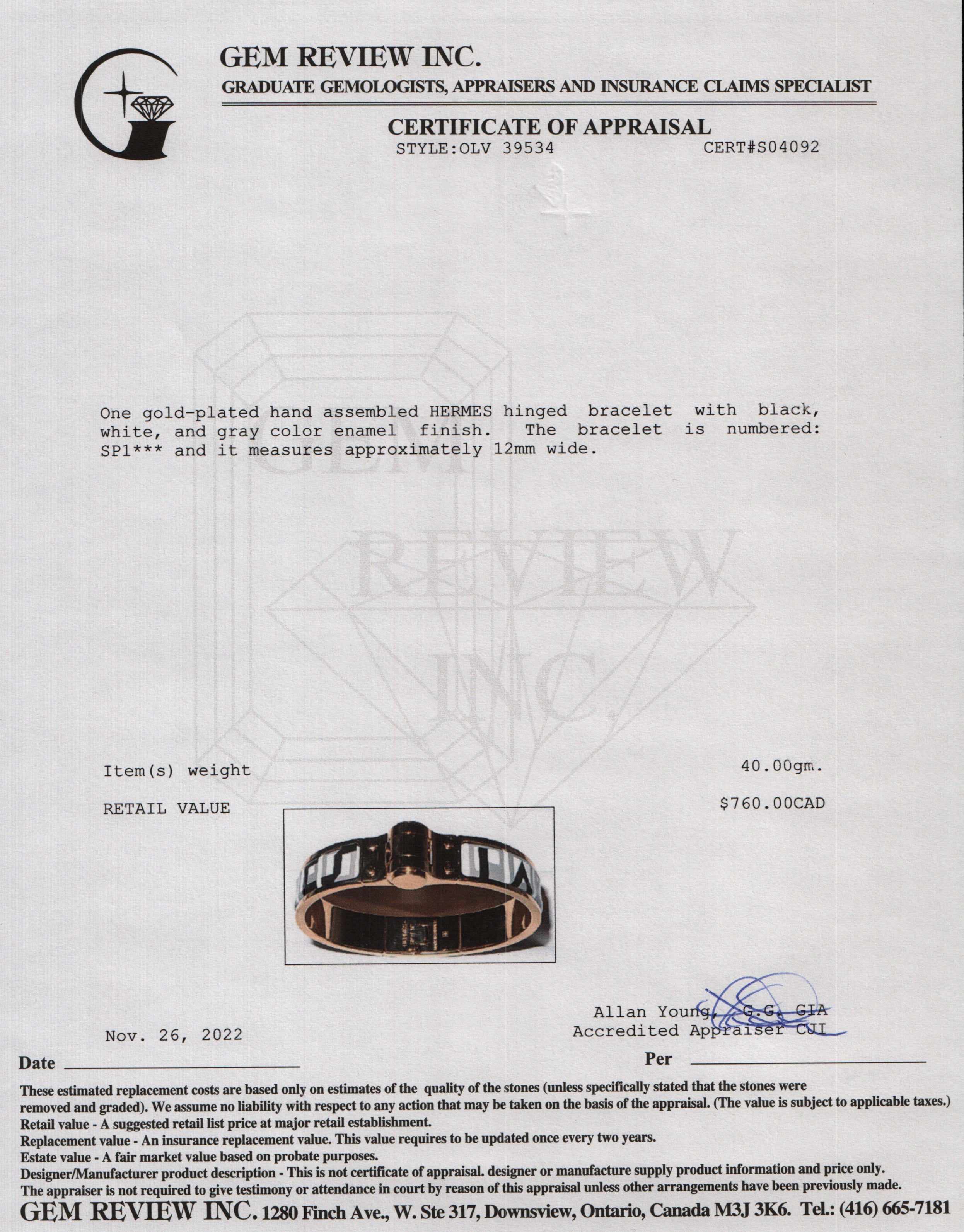 Hermes Hinged Enamel Bracelet