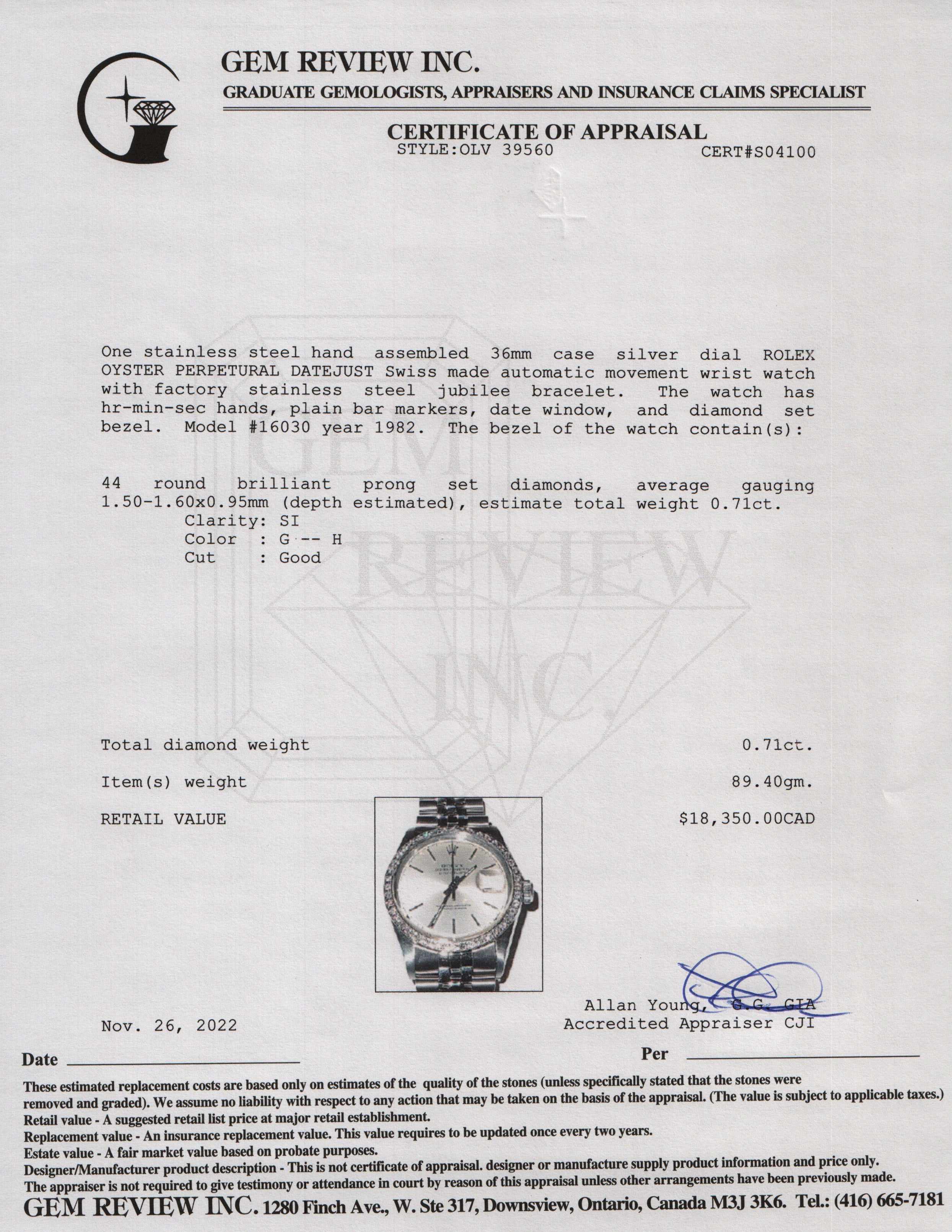 Rolex Vintage Datejust 36 mm Diamond Bezel Watch