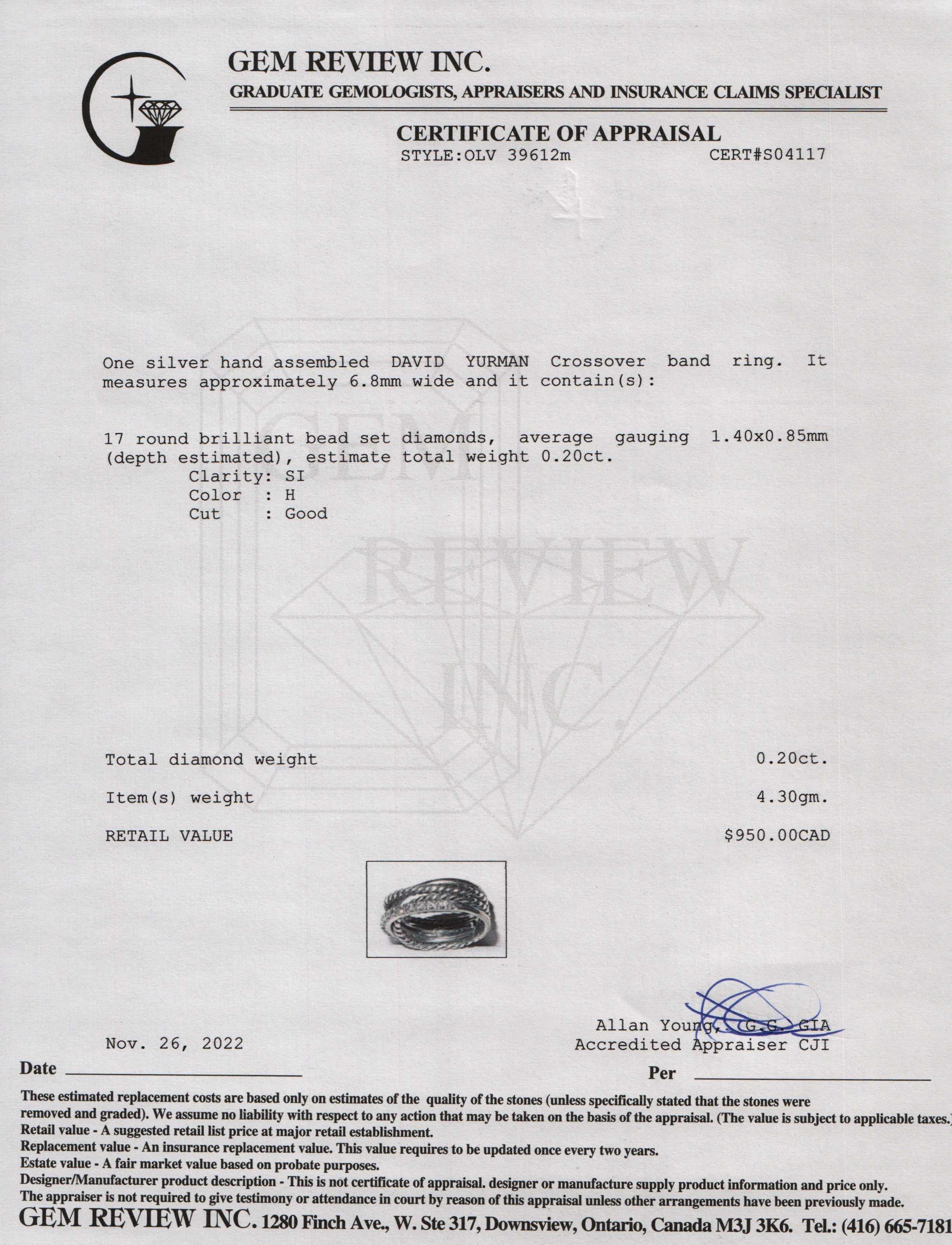 David Yurman Crossover Band Ring with Diamonds