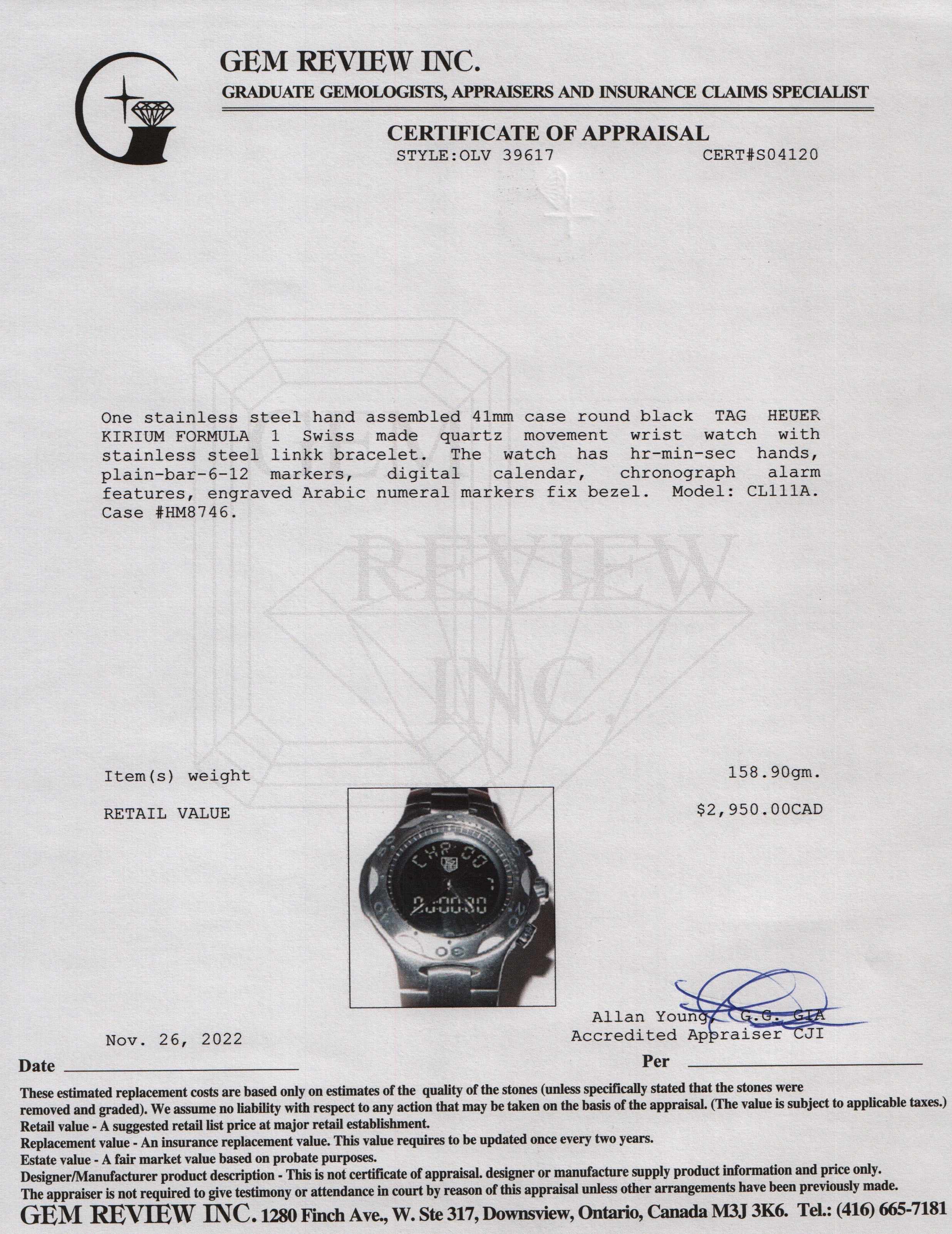 Tag Heuer Kirium Formula 1 Digital Watch w/ Box