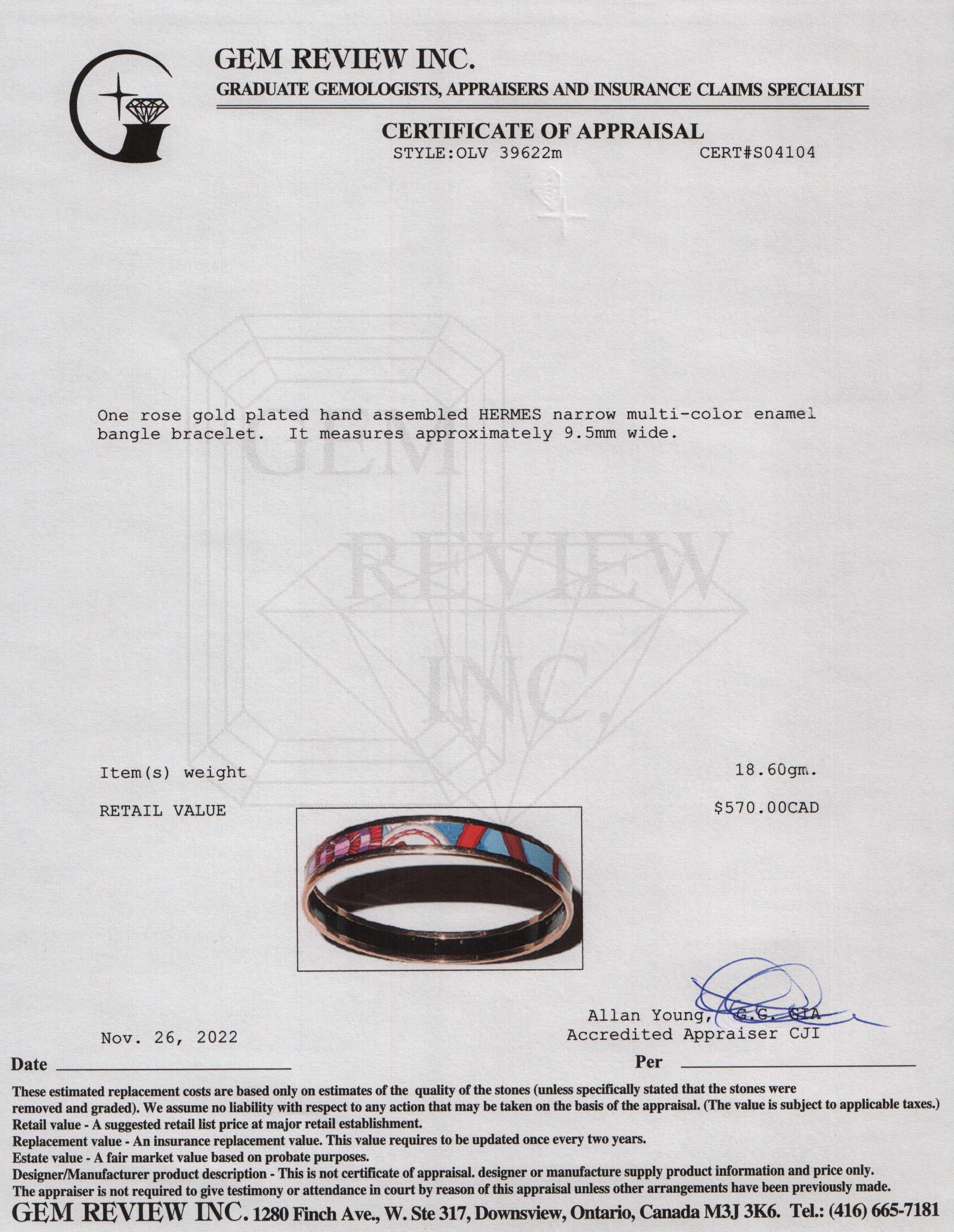 Hermes Narrow Enamel Bangle