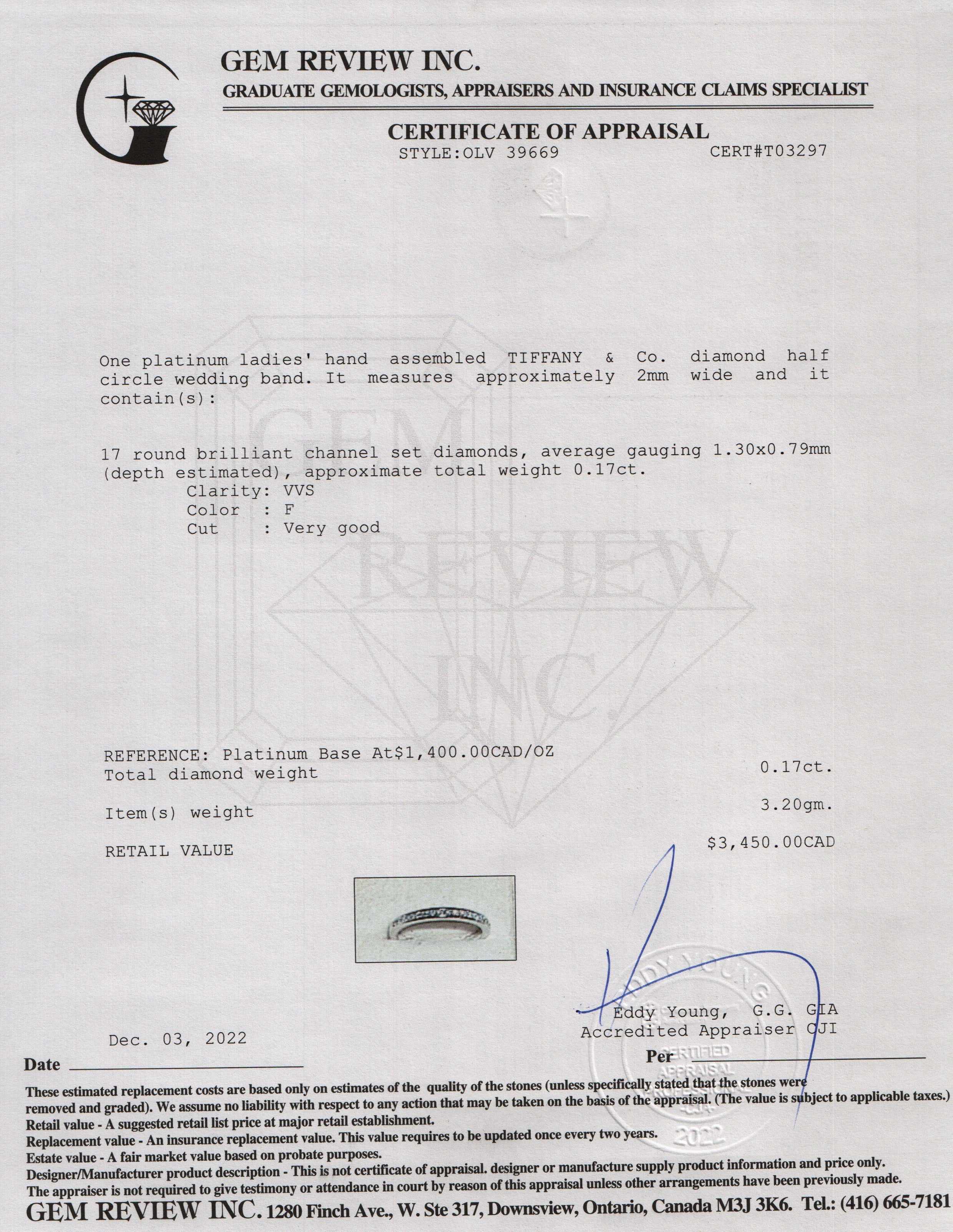 Tiffany & Co. Diamond Half Circle Wedding Band Ring