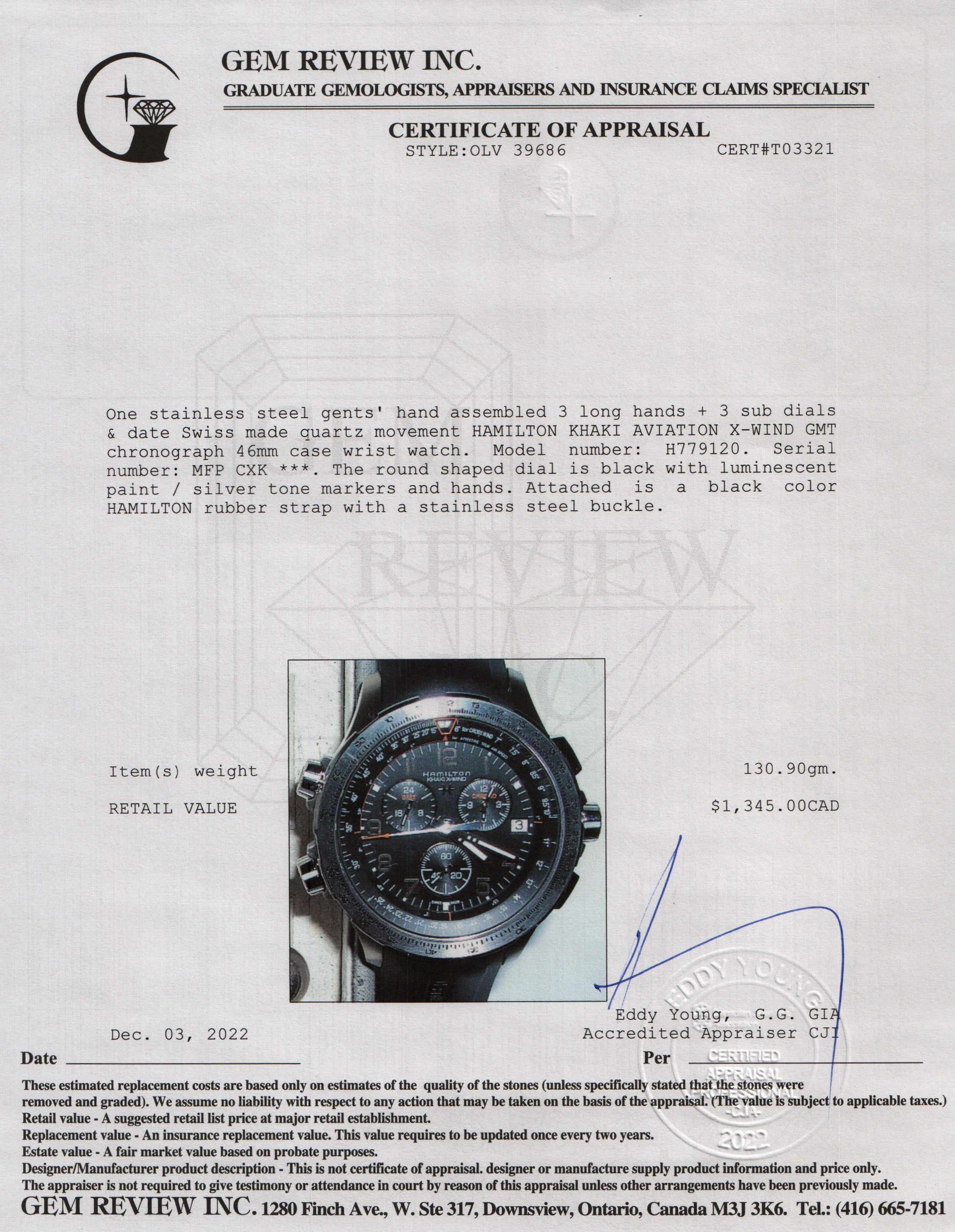 Hamilton Khaki Aviation X-Wind GMT Chronograph Watch w/ Box & Papers