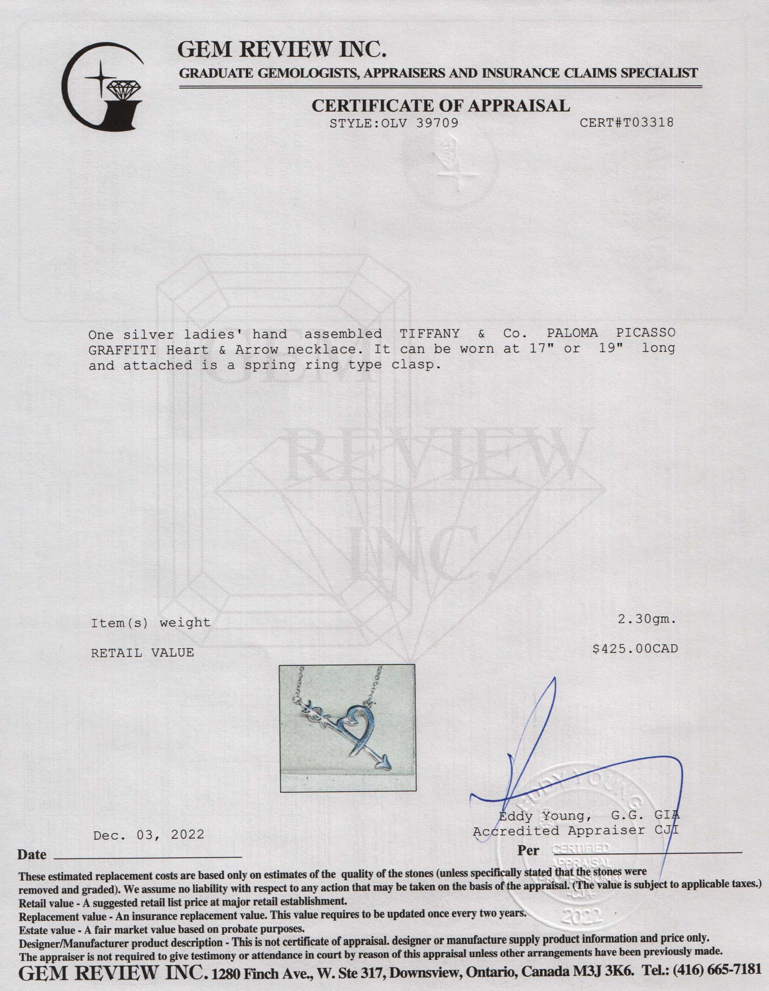 Tiffany & Co. Paloma Picasso Graffiti Heart & Arrow Pendant Necklace