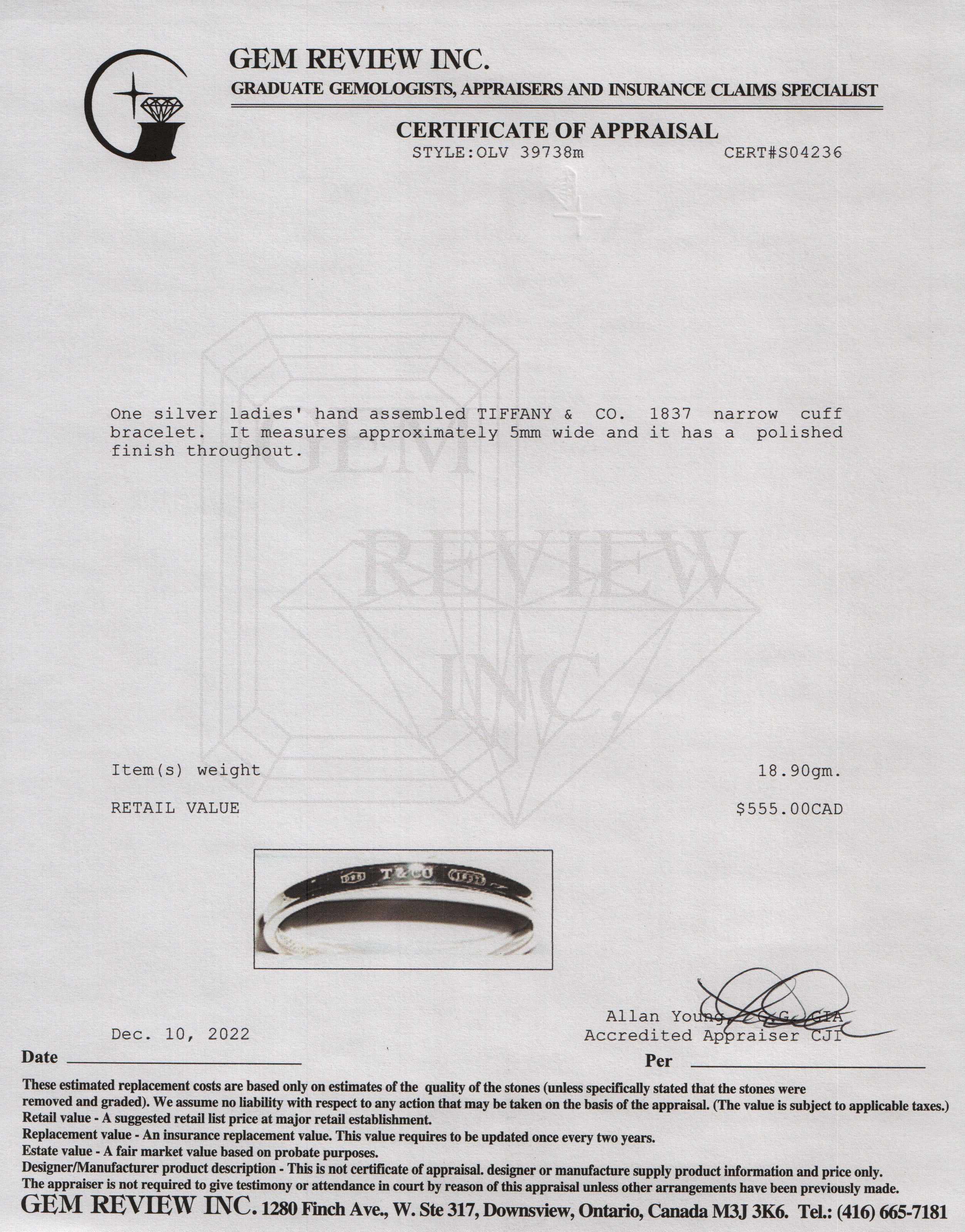 Tiffany & Co. 1837 Narrow Cuff