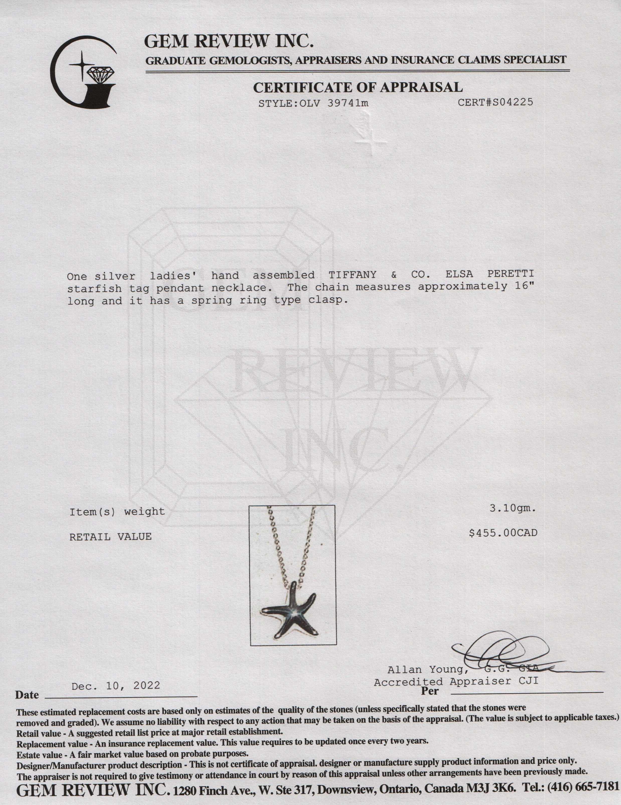 Tiffany & Co. Elsa Peretti Starfish Pendant Necklace