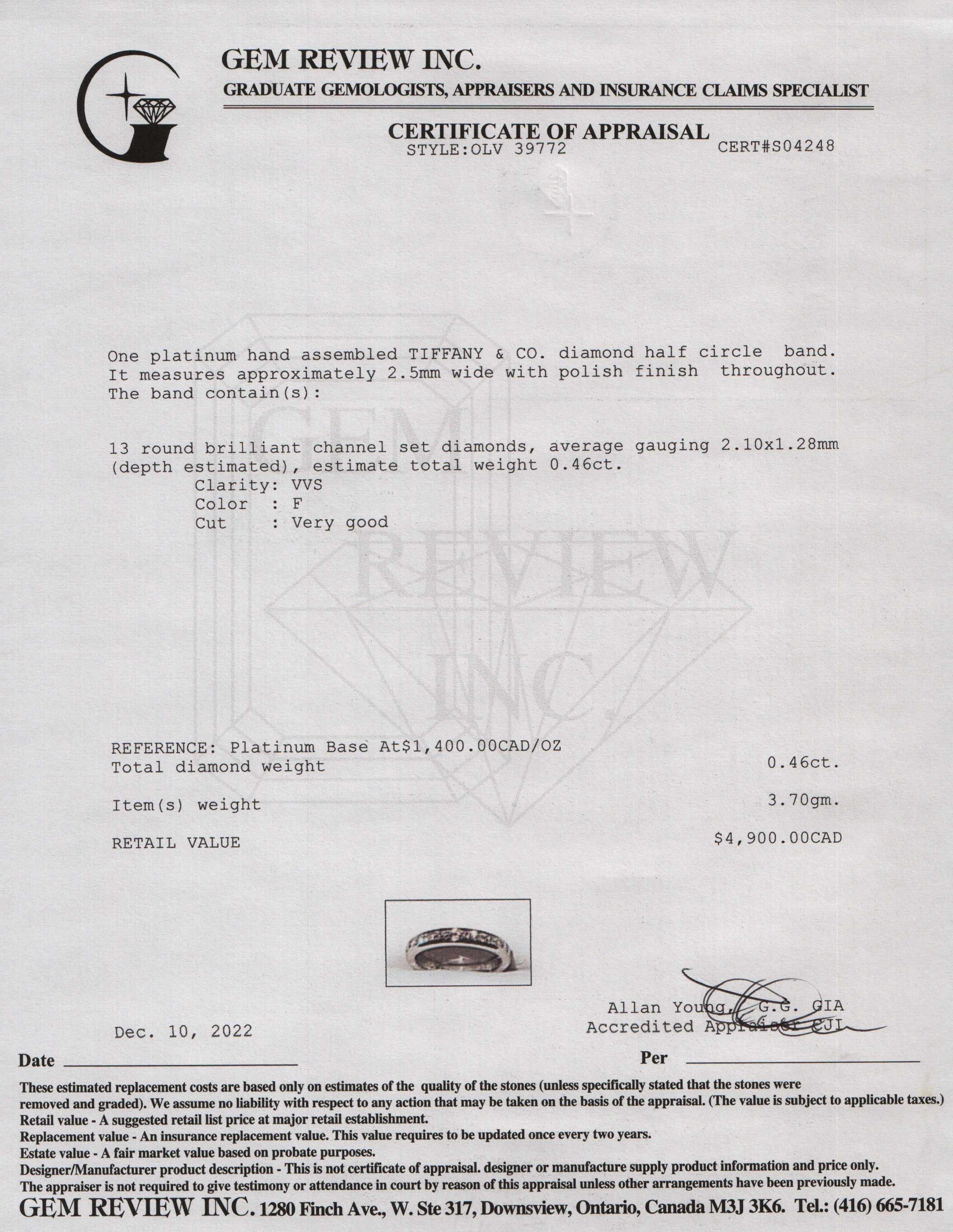 Tiffany & Co. Diamond Half Circle Wedding Band Ring