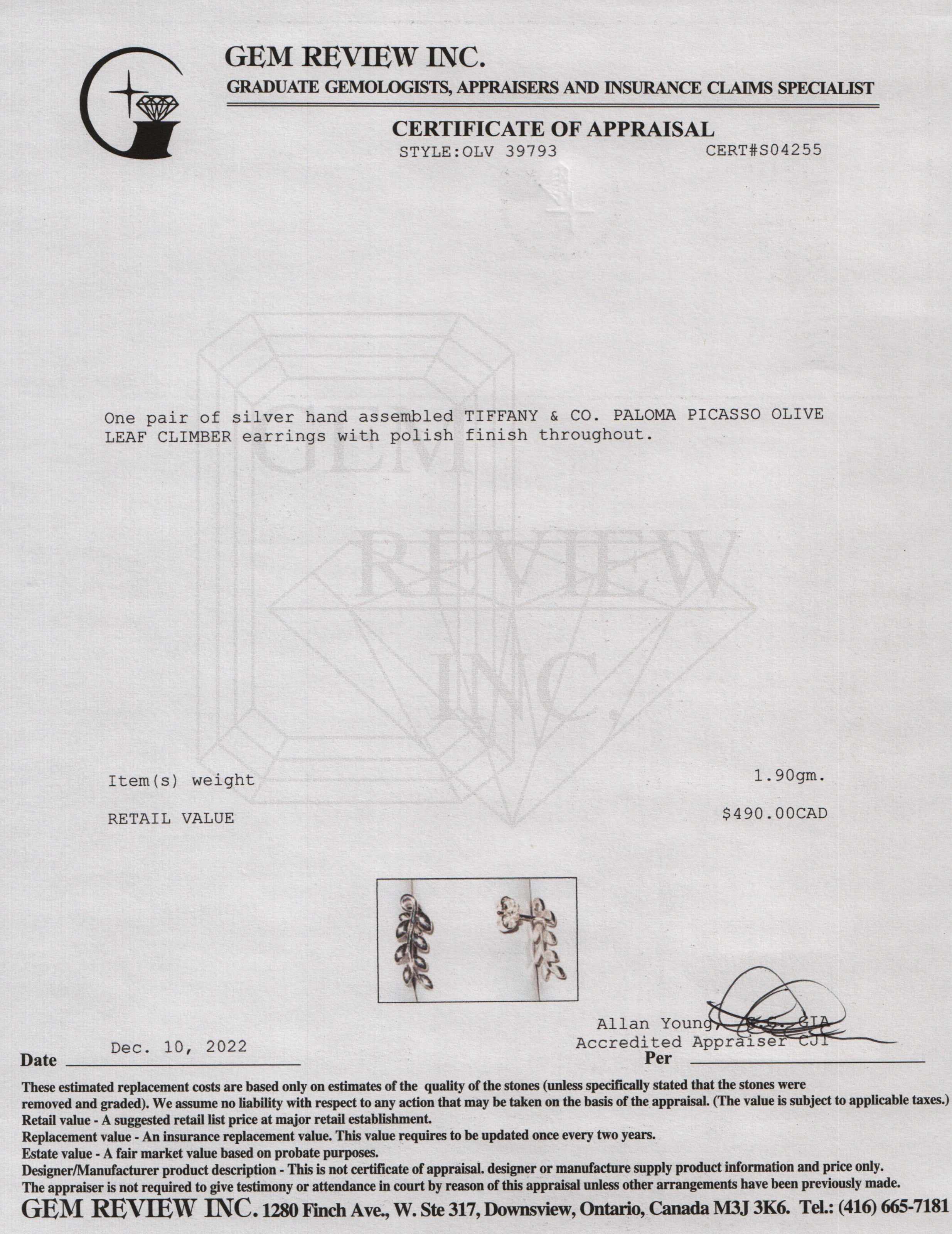 Tiffany & Co. Paloma Picasso Olive Leaf Climber Earrings