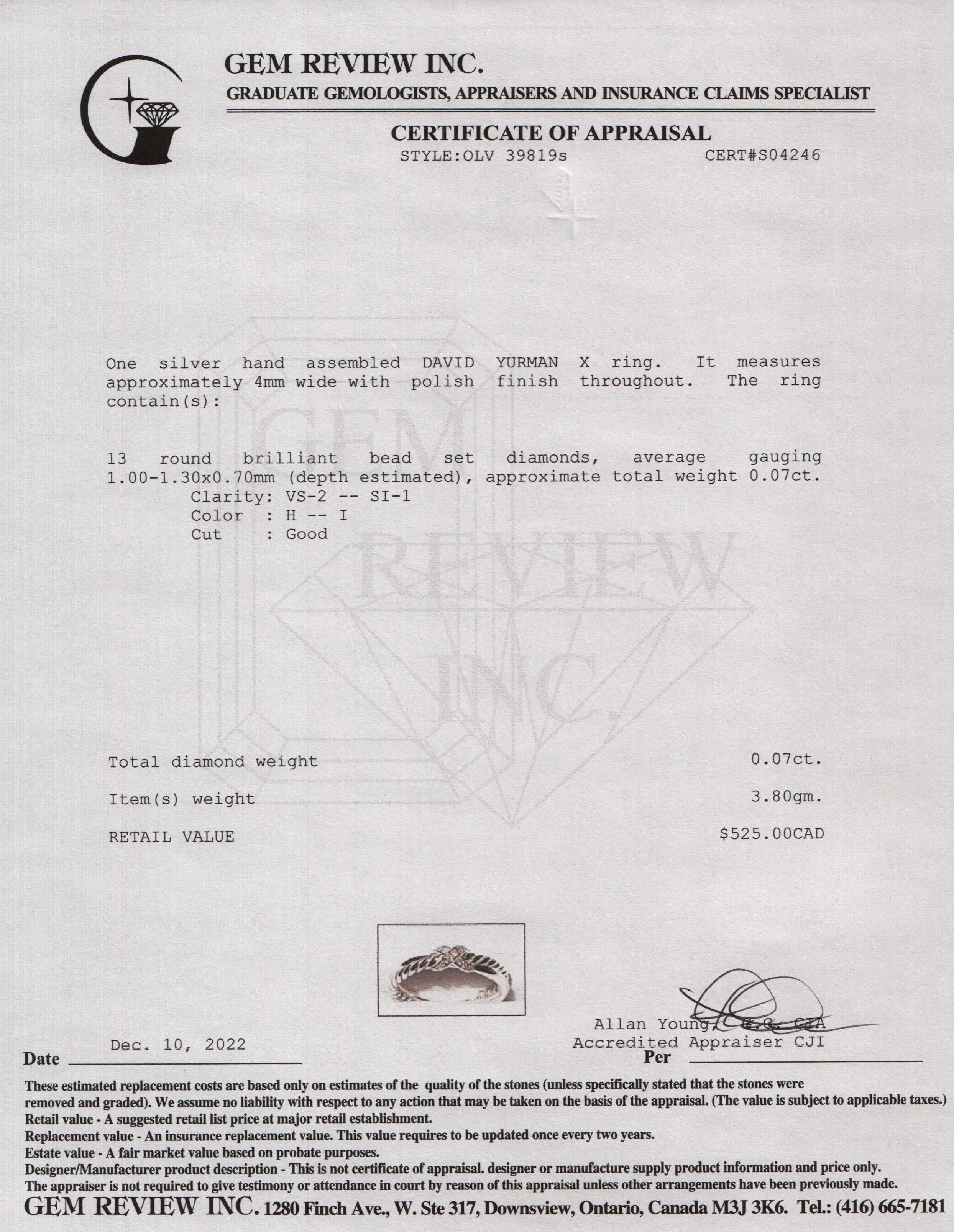 David Yurman X Ring with Diamonds