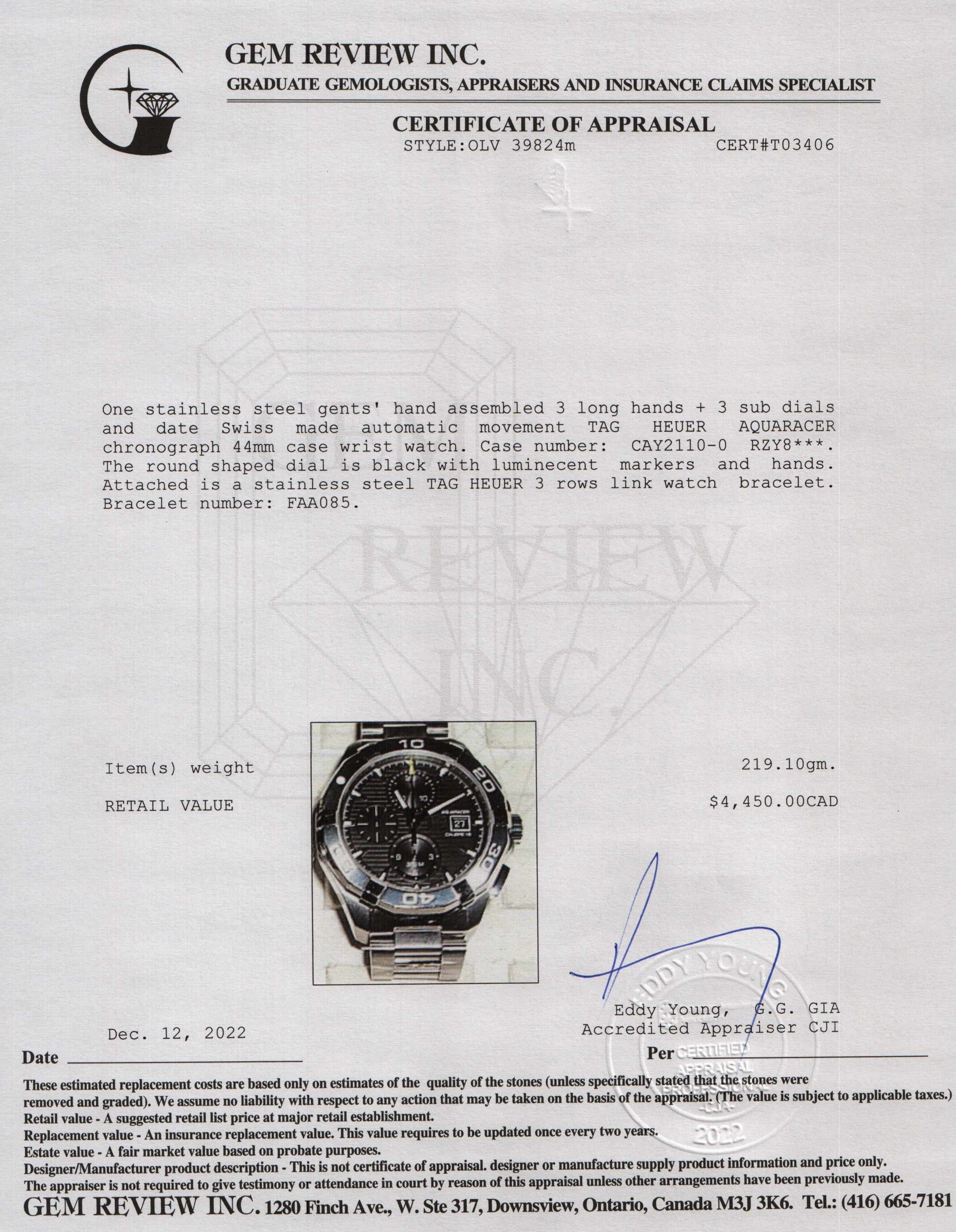 Tag Heuer Aquaracer Automatic Chronograph Watch