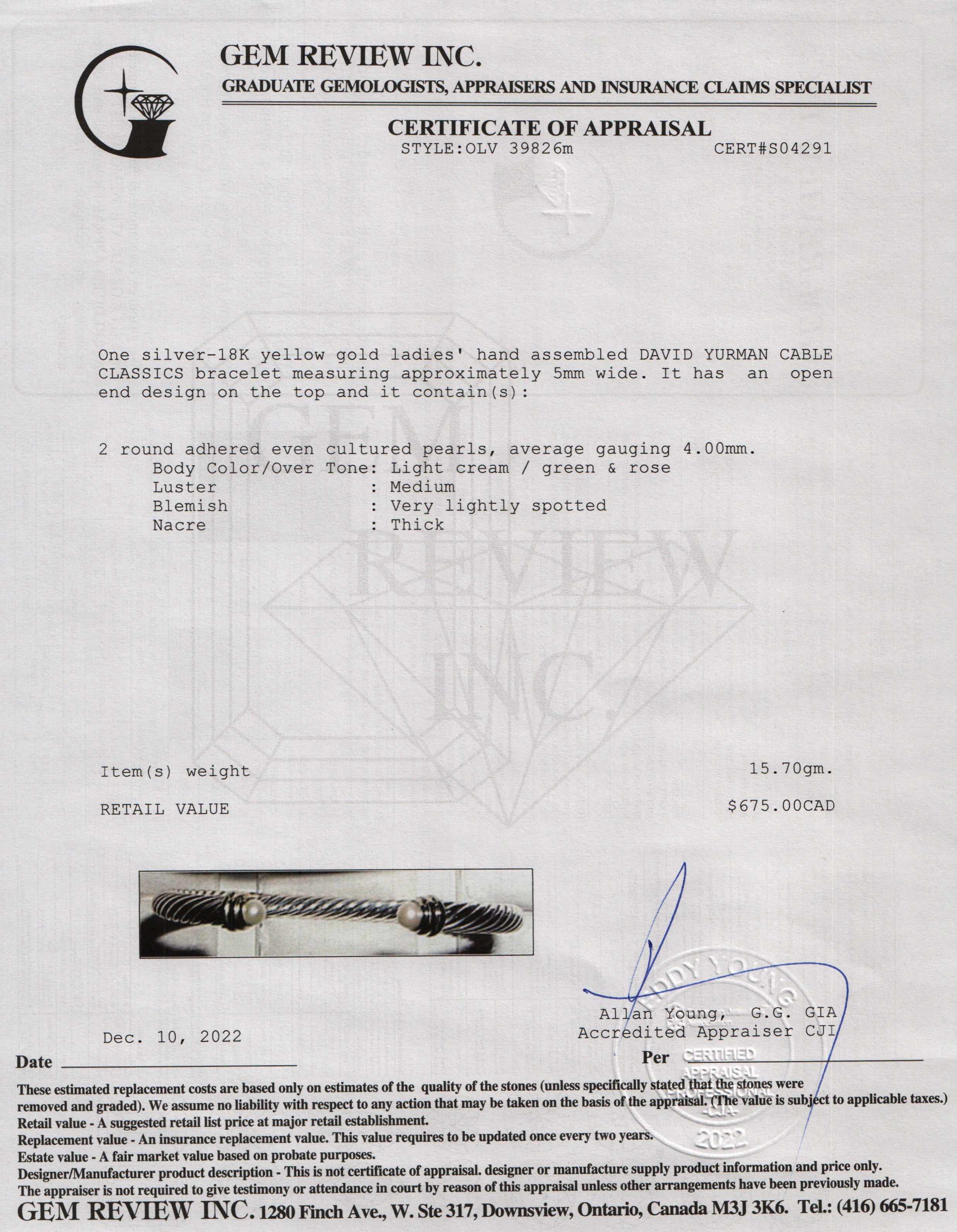 David Yurman Cable Classics Bracelet with Pearls