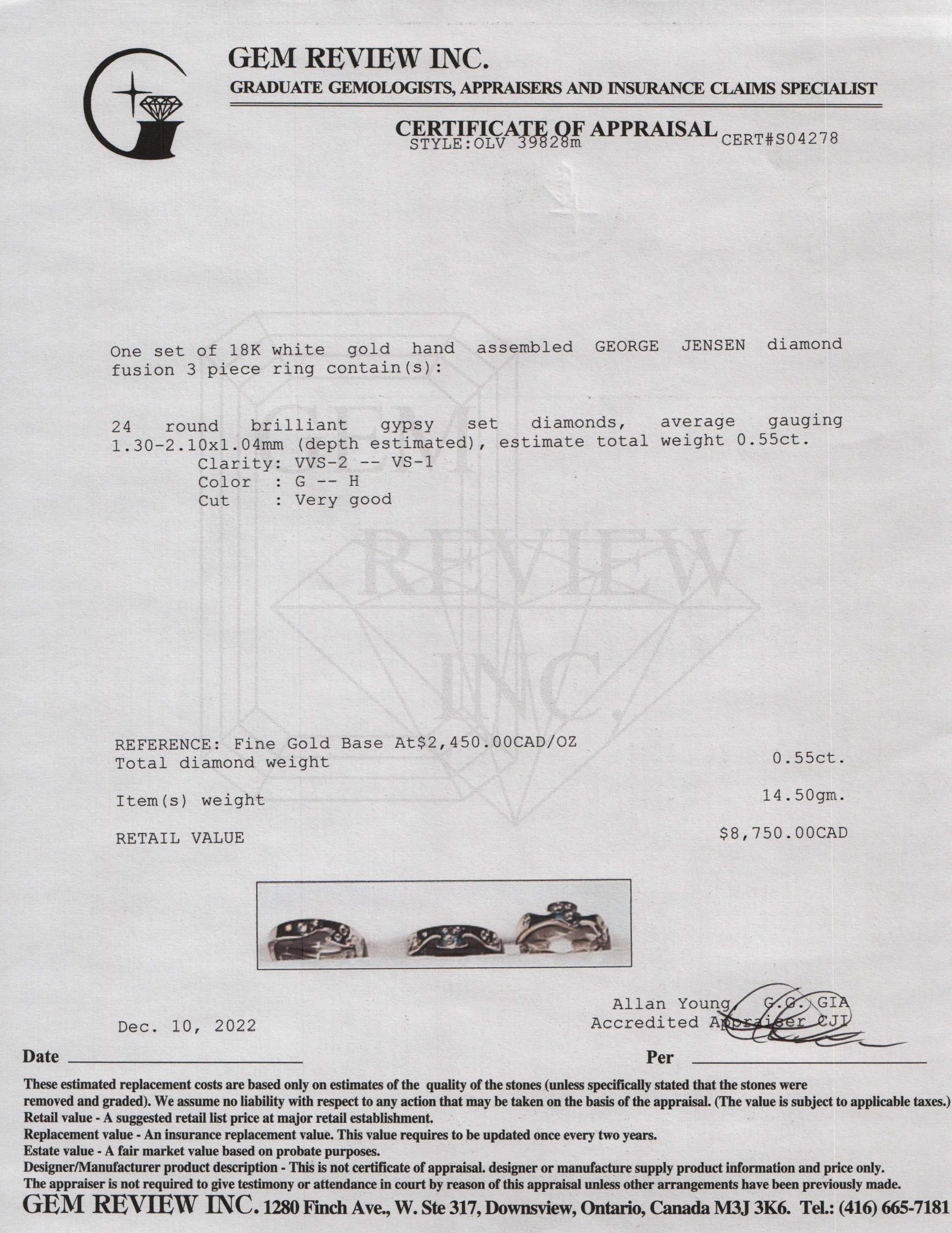 Georg Jensen 18k White Gold Diamond Fusion 3 Piece Ring Set