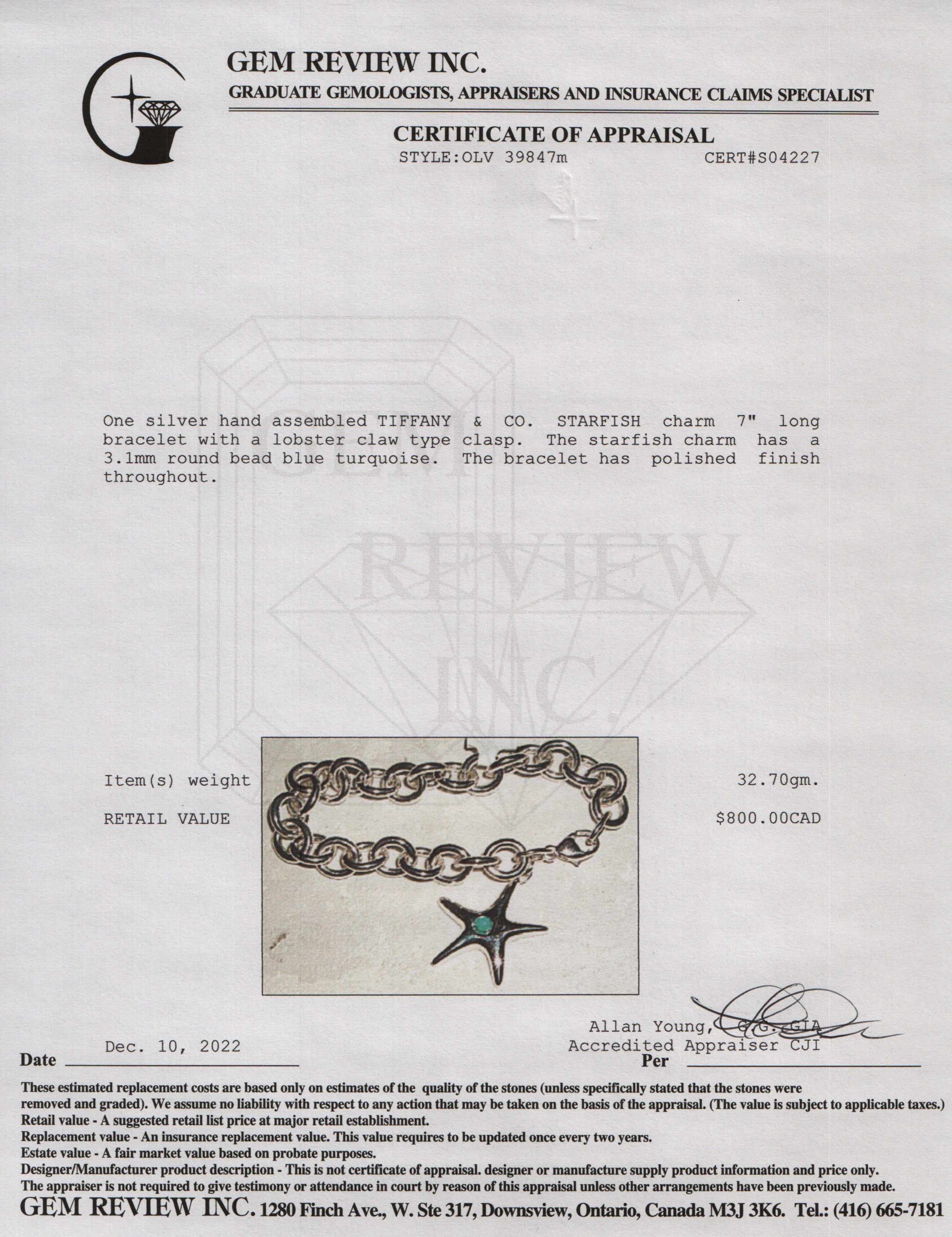 Tiffany & Co. Turquoise Starfish Charm Bracelet