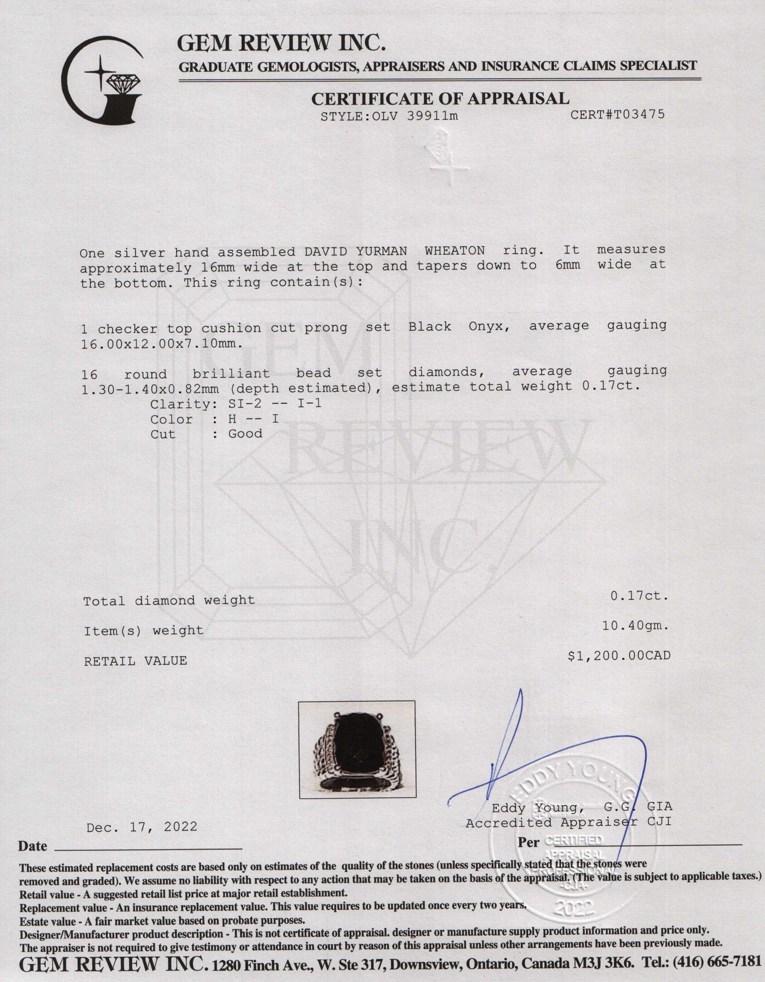 David Yurman Wheaton Ring with Black Onyx & Diamonds