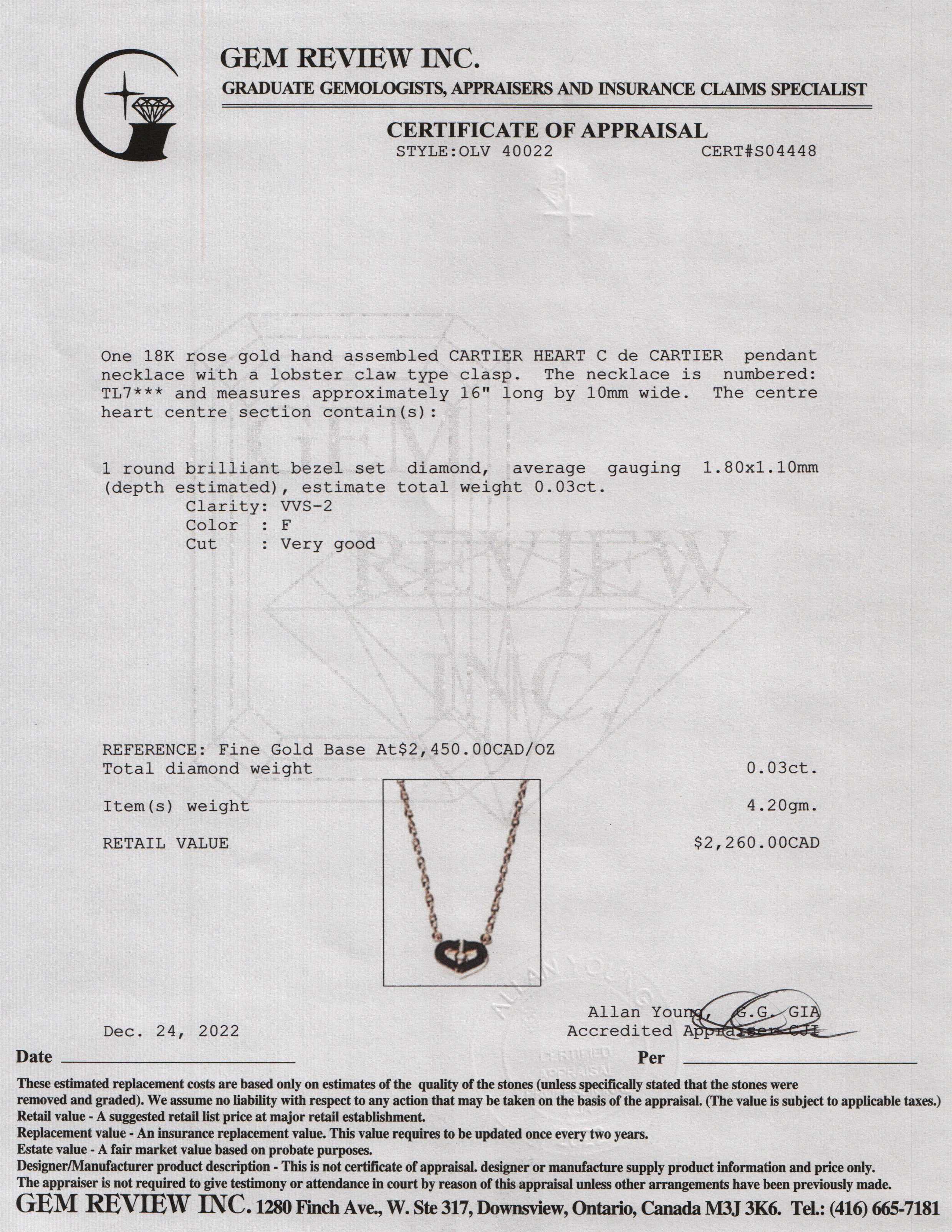 Cartier 18k Rose Gold Diamond Heart C de Cartier Pendant Necklace