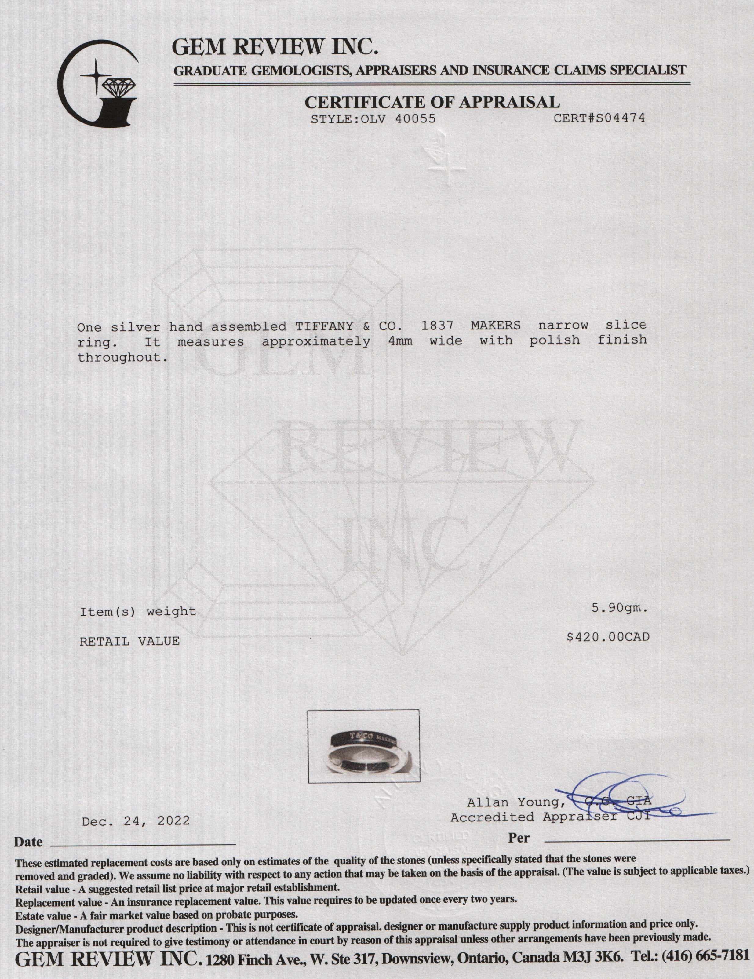 Tiffany & Co. 1837 Makers Narrow Slice Ring