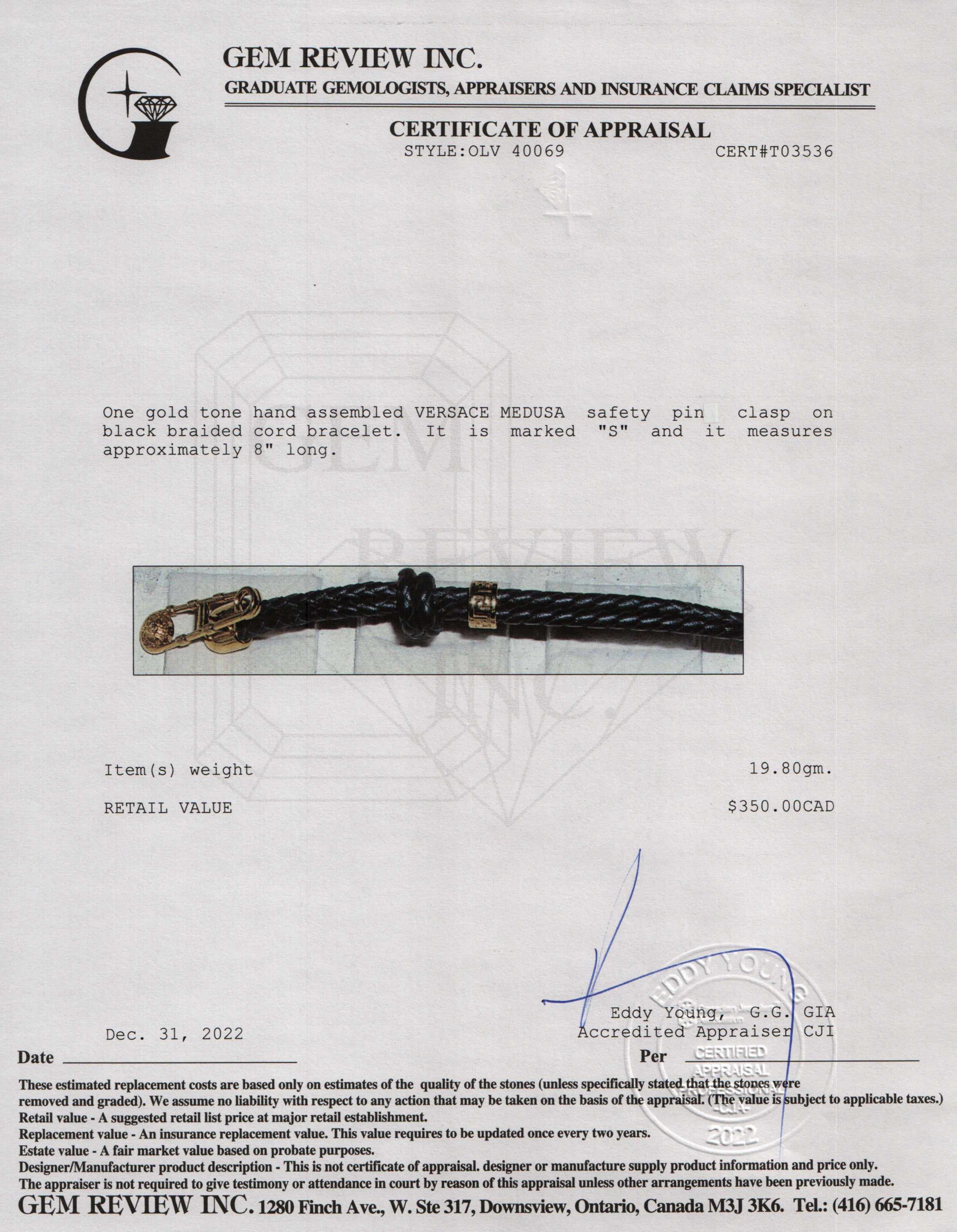 Versace Medusa Braided Safety Pin Bracelet w/ Box