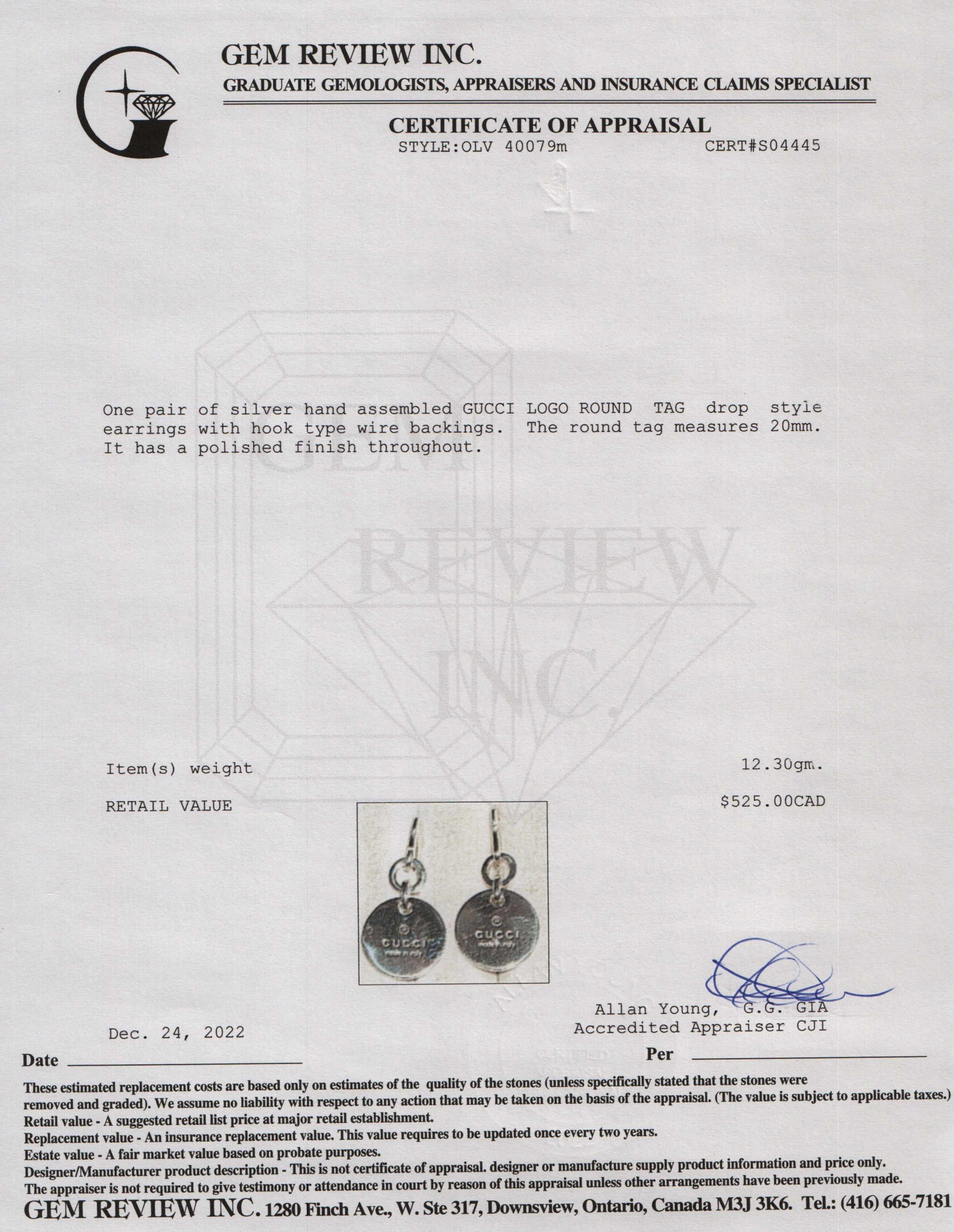 Gucci Trademark Round Drop Earrings w/ Box