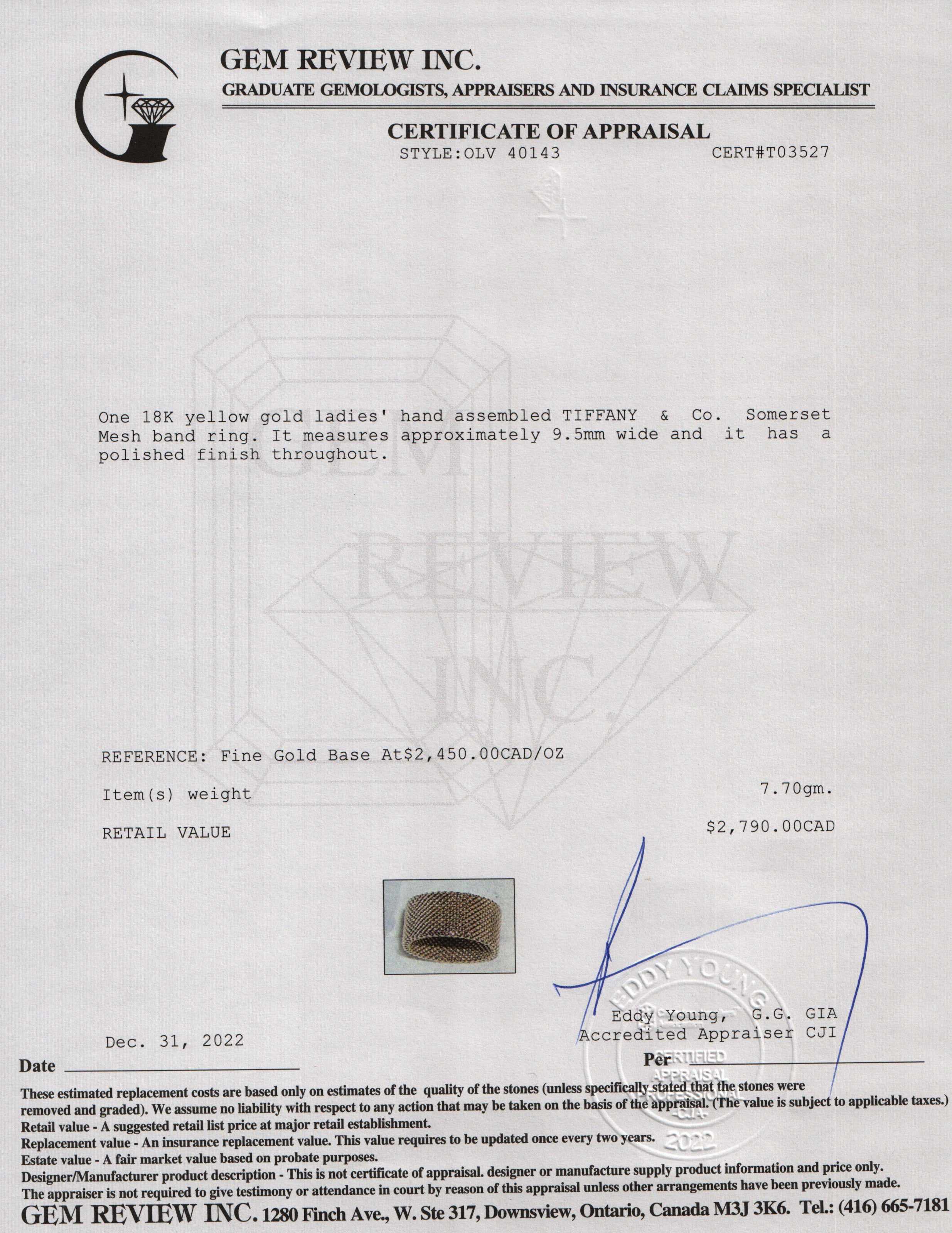 Tiffany & Co. 18k Gold Somerset Mesh Band Ring