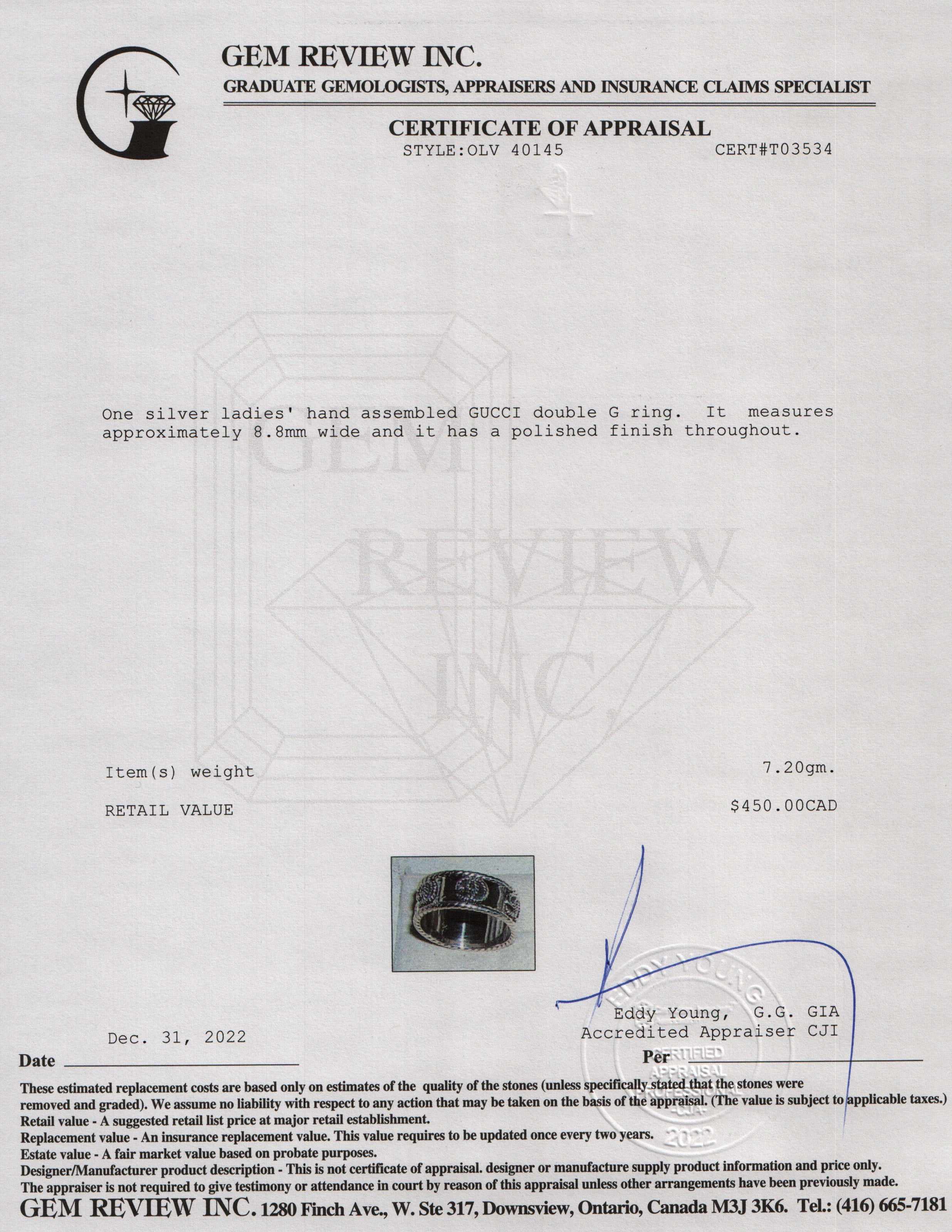 Gucci Double G Ring w/ Box