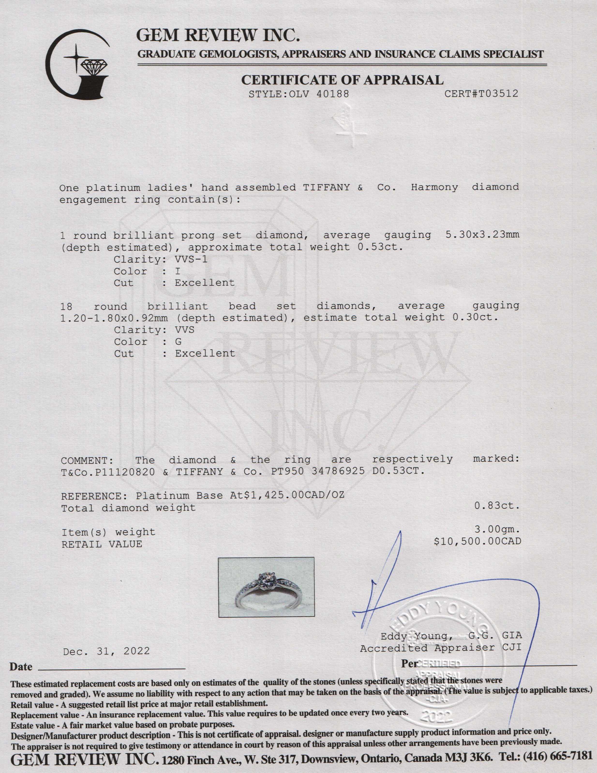 Tiffany & Co. Platinum Harmony Diamond Engagement Ring