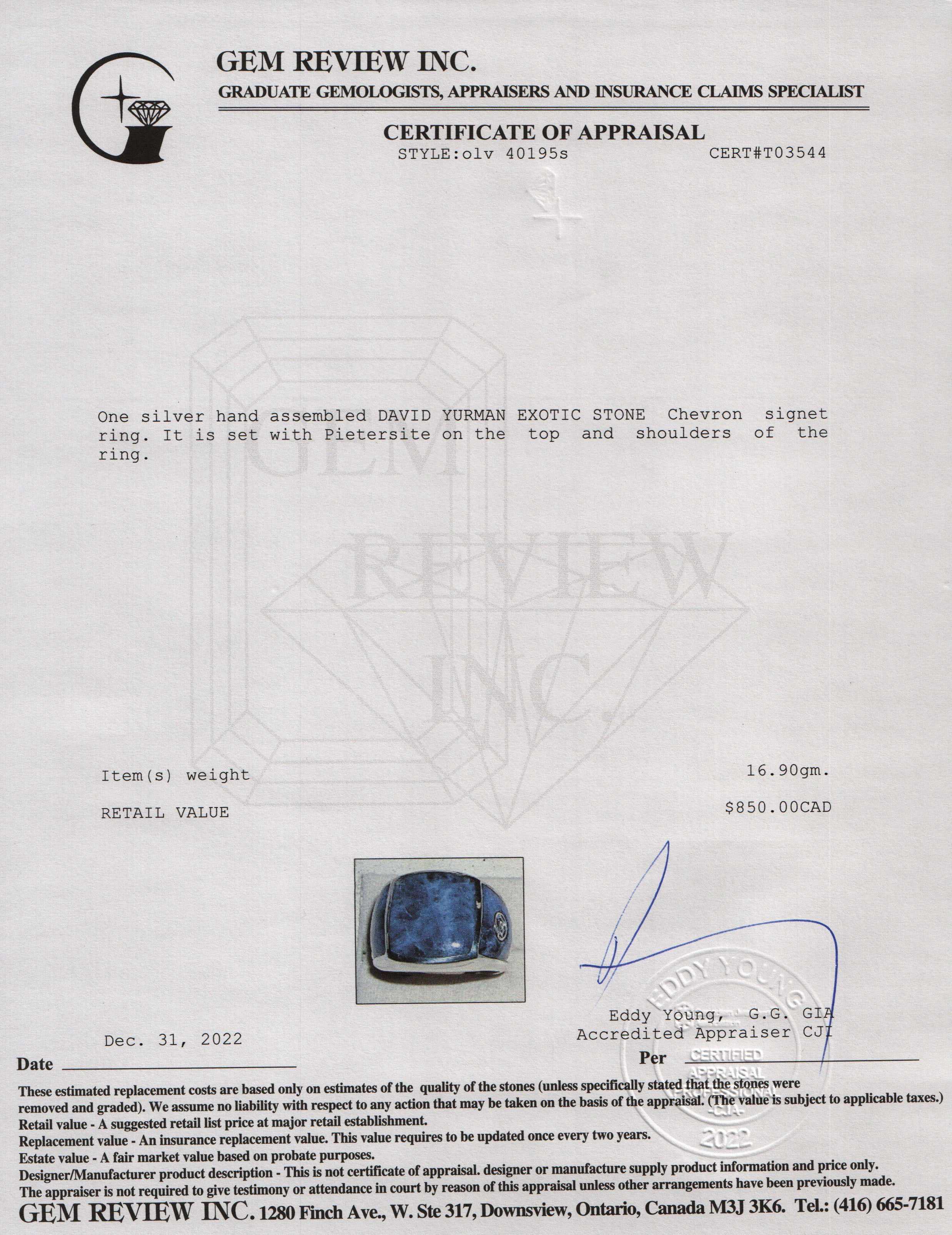 David Yurman Exotic Stone Chevron Signet Ring with Pietersite