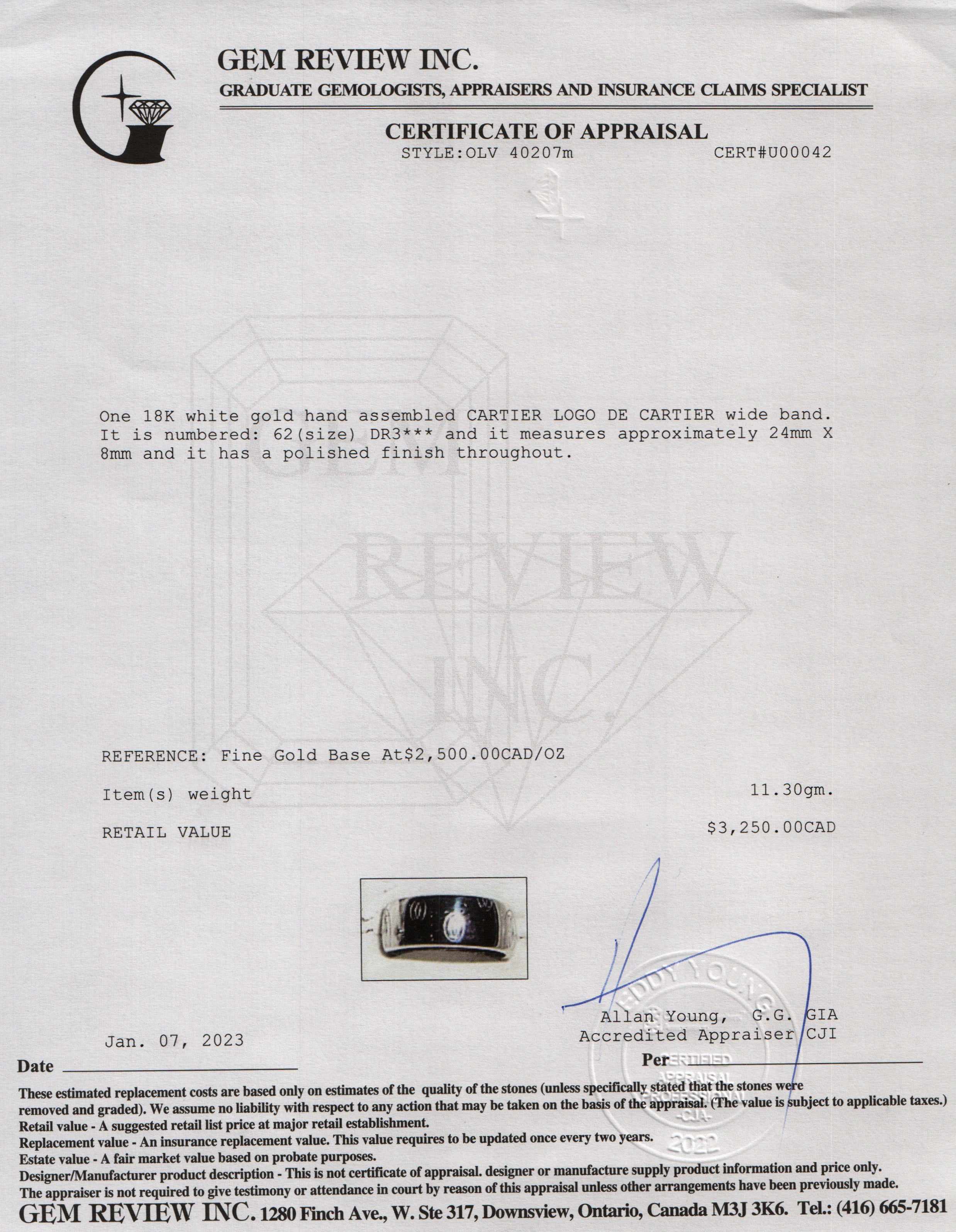 Cartier Logo De Cartier Wide Band Ring w/ Box & Certificate