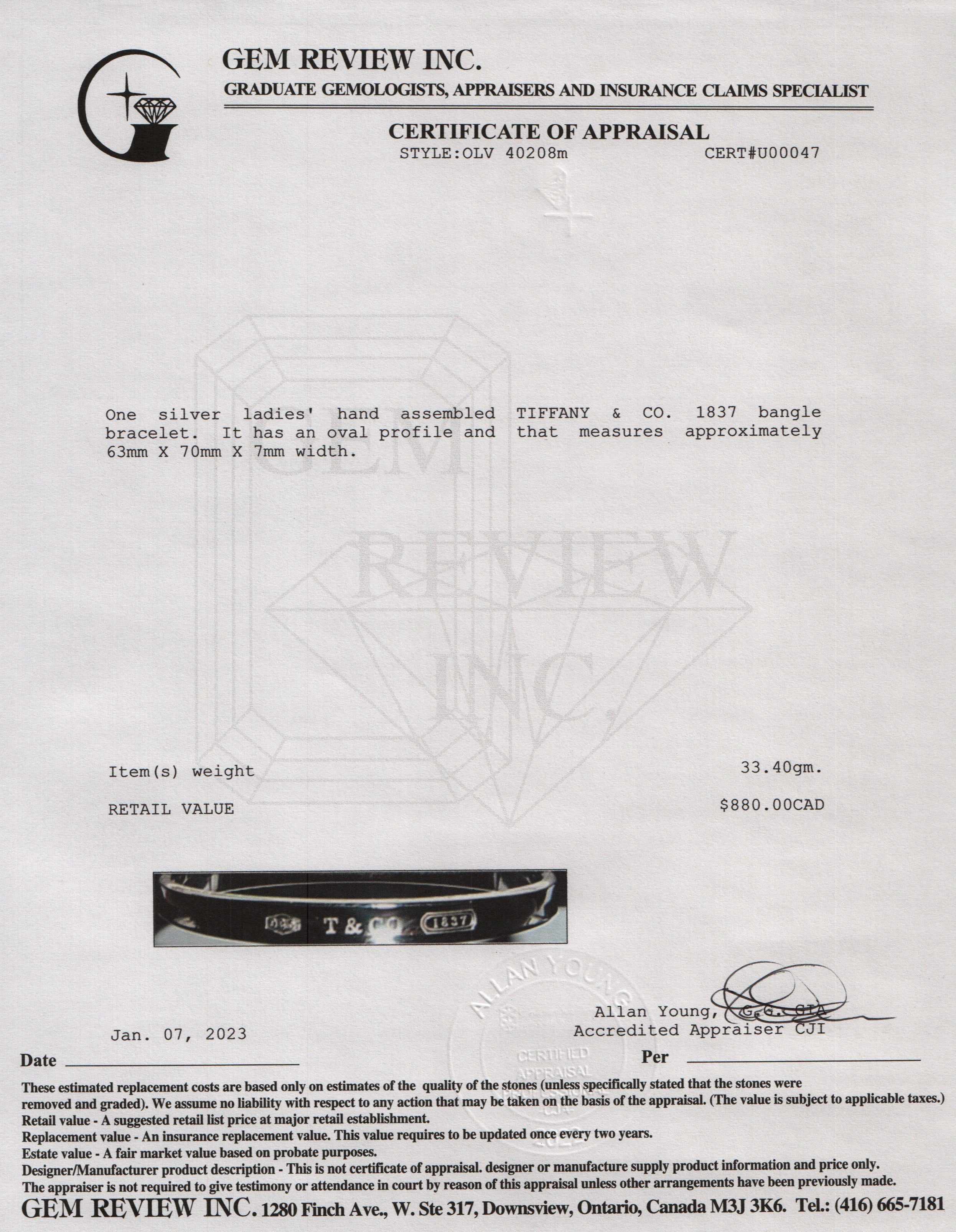 Tiffany & Co. 1837 Bangle Bracelet