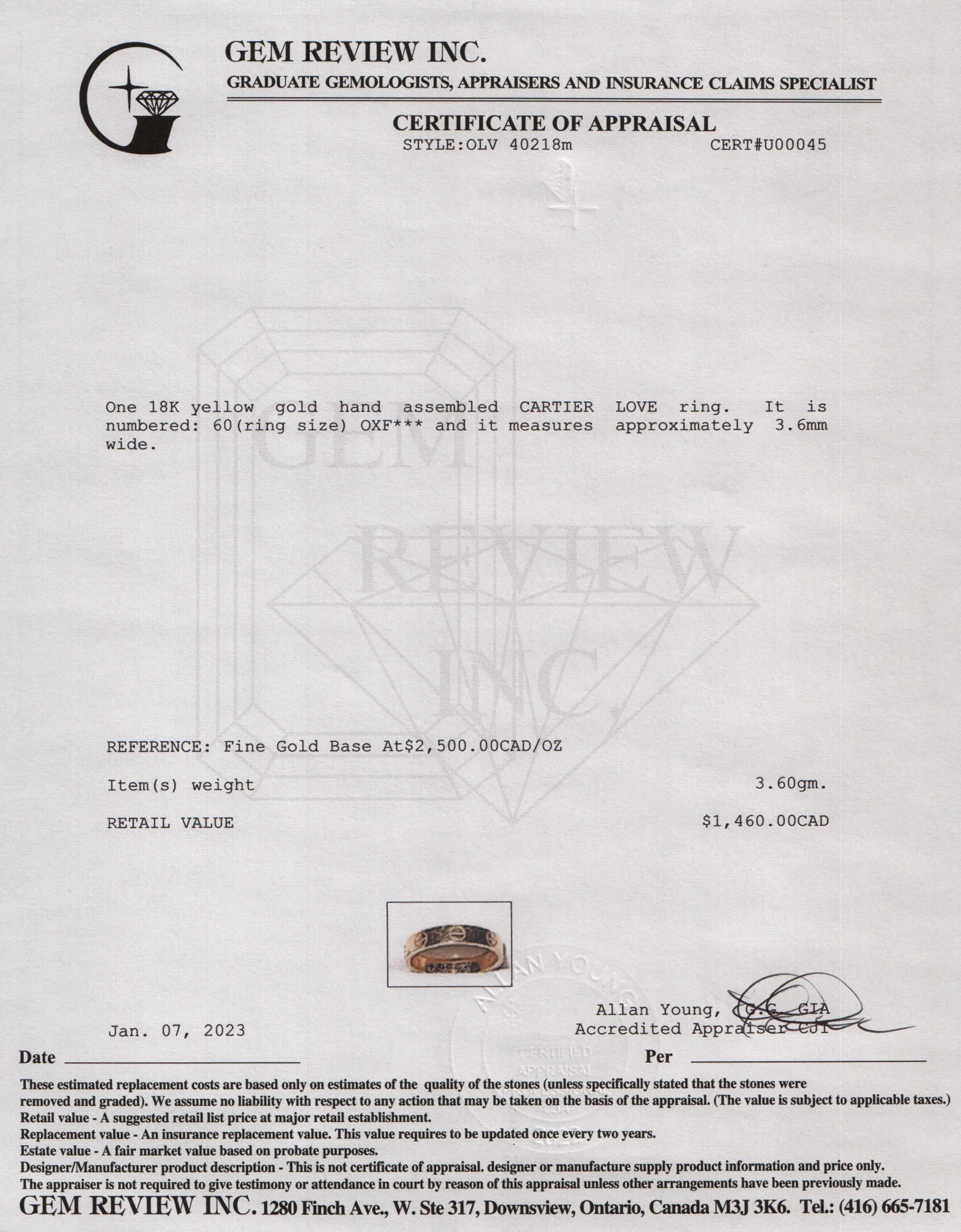 Cartier 18k Yellow Gold Love Wedding Band Ring w/ Certificate