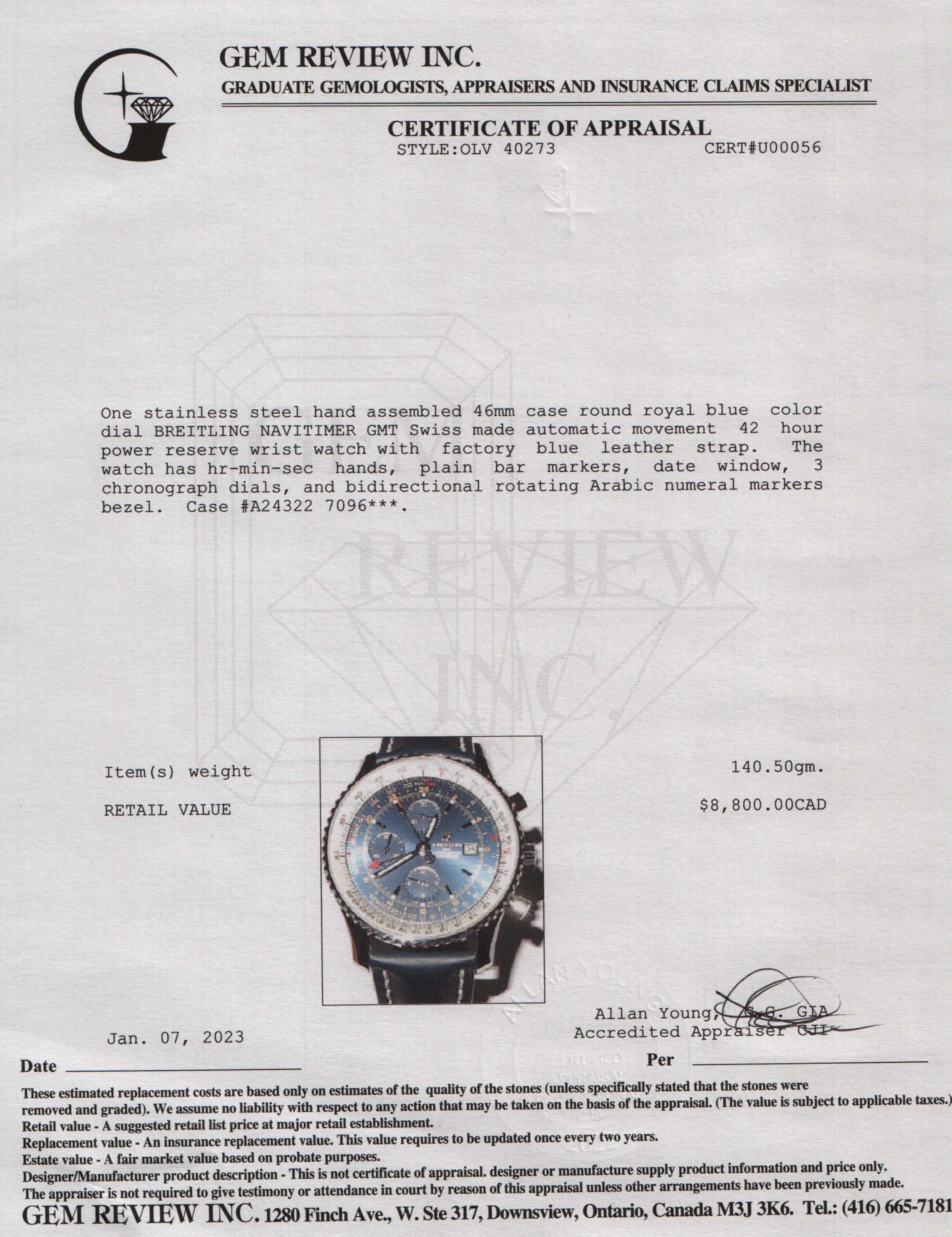 Breitling Navitimer Chronograph GMT 46 Watch w/ Box